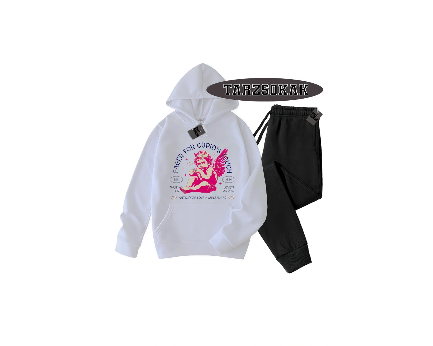 Beyaz Kapşonlu Eager Detaylı ikili TAKIM