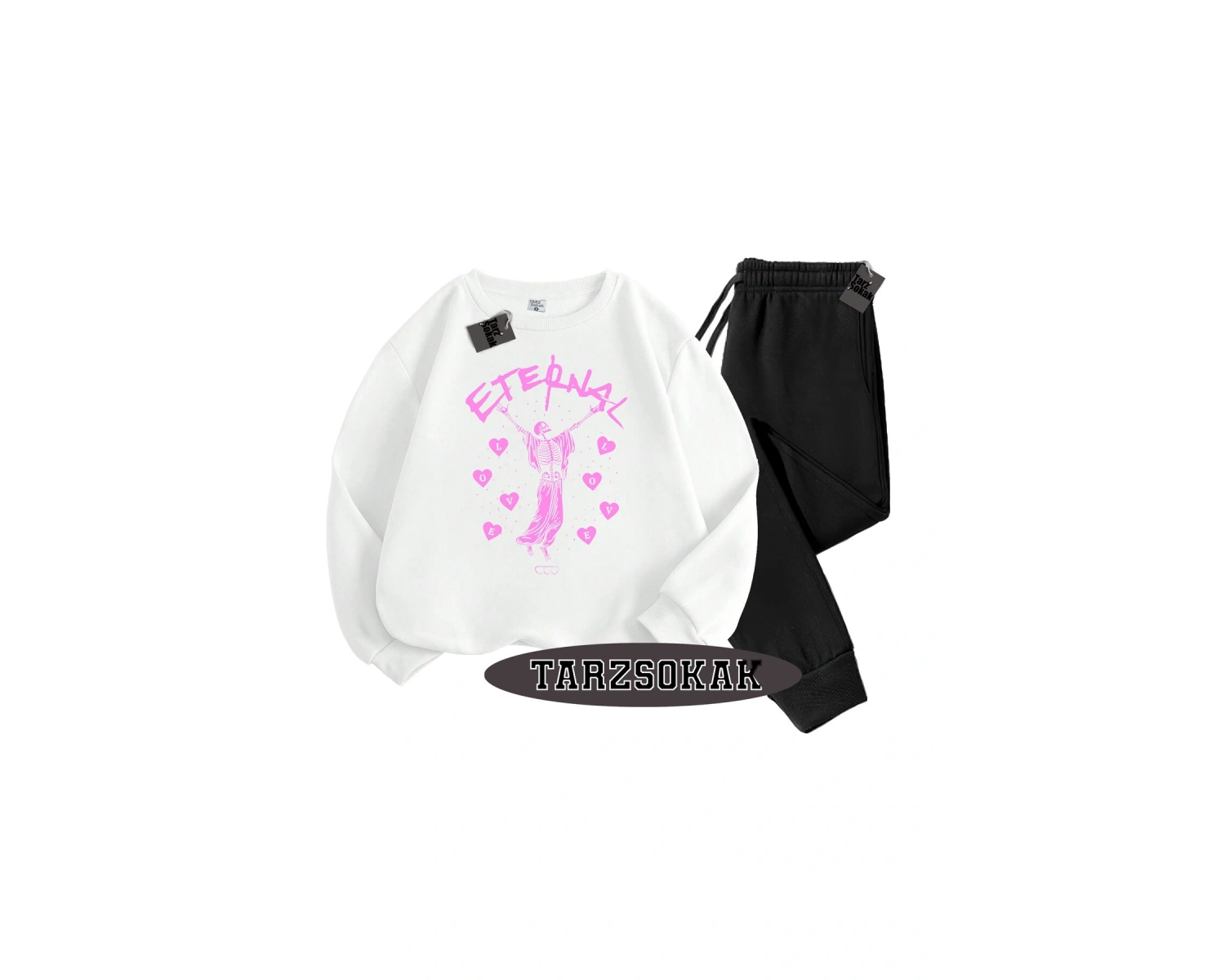 Beyaz Kapşonlu Eternal Detaylı ikili TAKIM