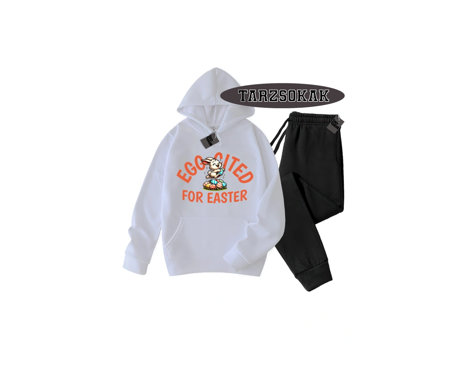 Beyaz Kapşonlu For Easter Detaylı ikili TAKIM