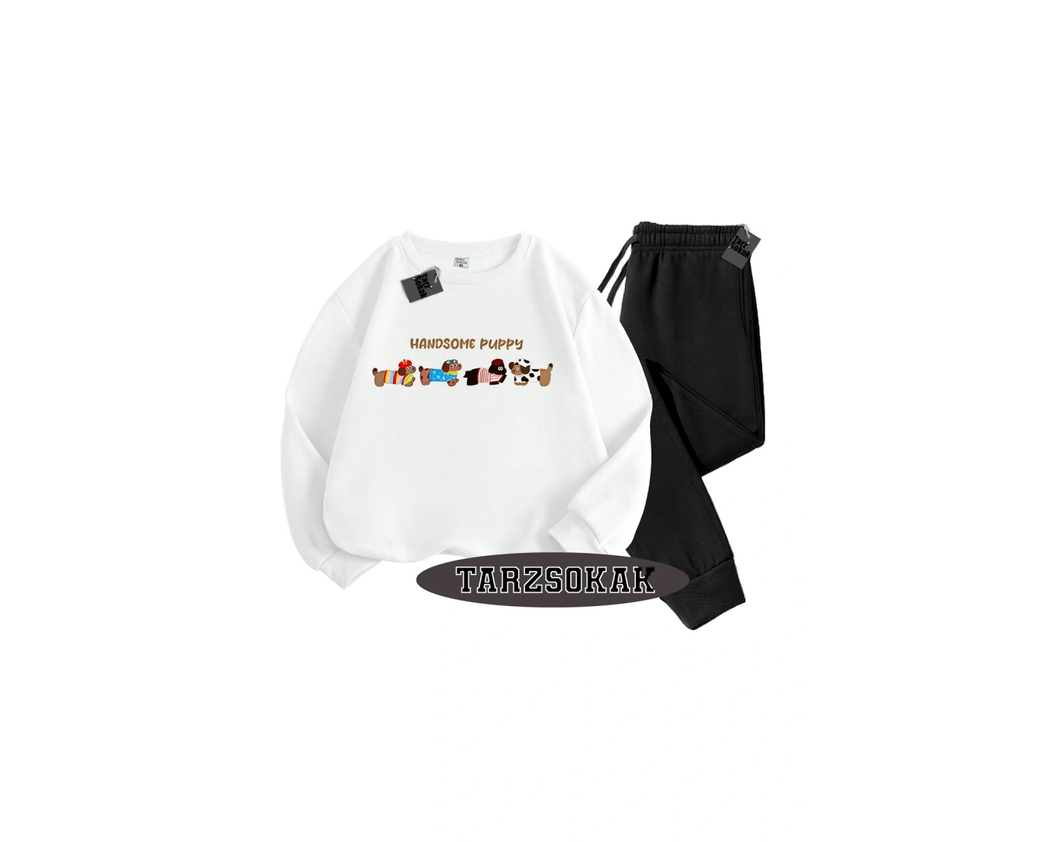 Beyaz Kapşonlu Handsome Detaylı ikili TAKIM