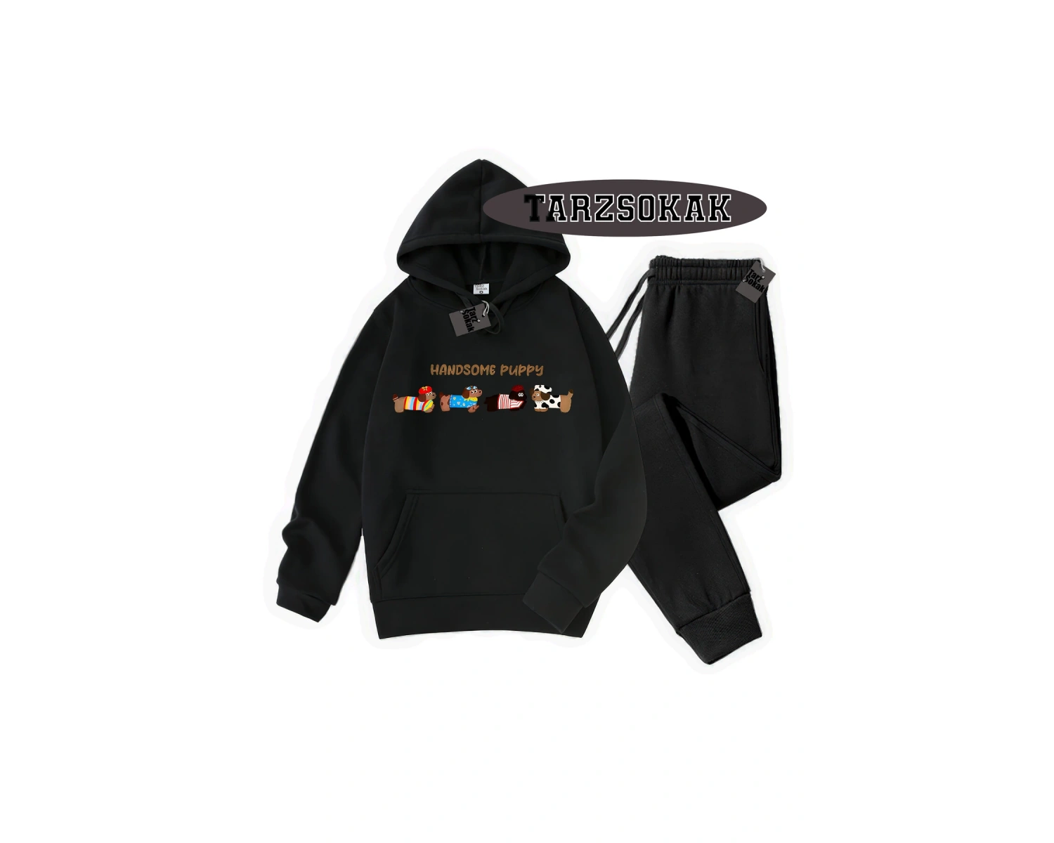 Beyaz Kapşonlu Handsome Detaylı ikili TAKIM