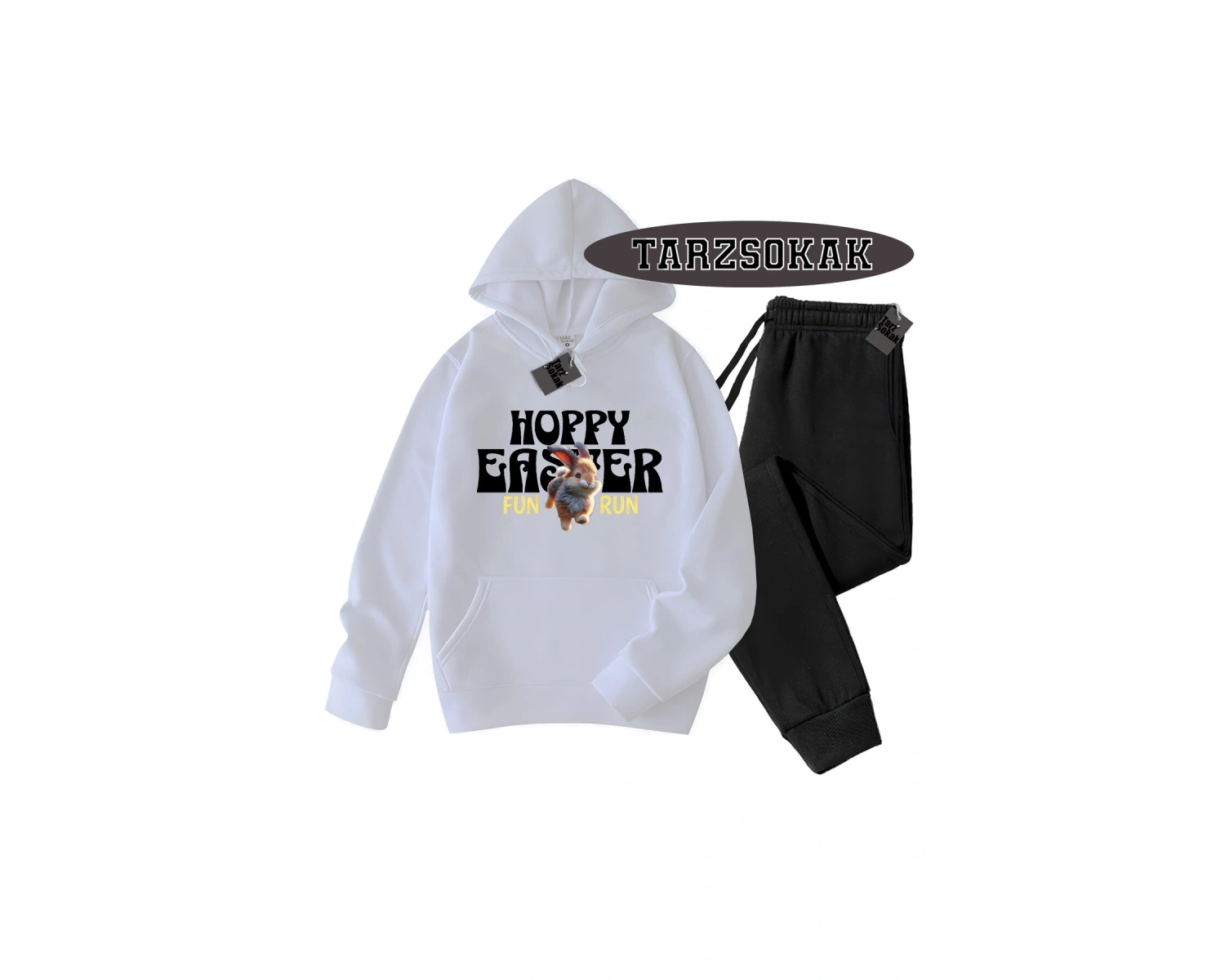Beyaz Kapşonlu Hoppy Detaylı ikili TAKIM