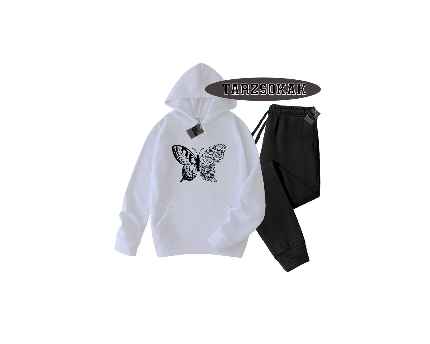 Beyaz Kapşonlu kelebek çiçek Detaylı ikili TAKIM