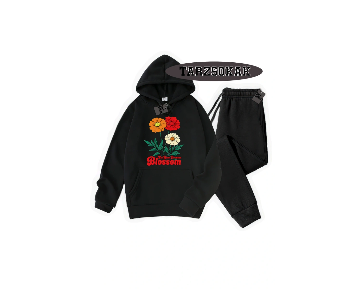 Beyaz Kapşonlu Let your dreams blossom Detaylı ikili TAKIM