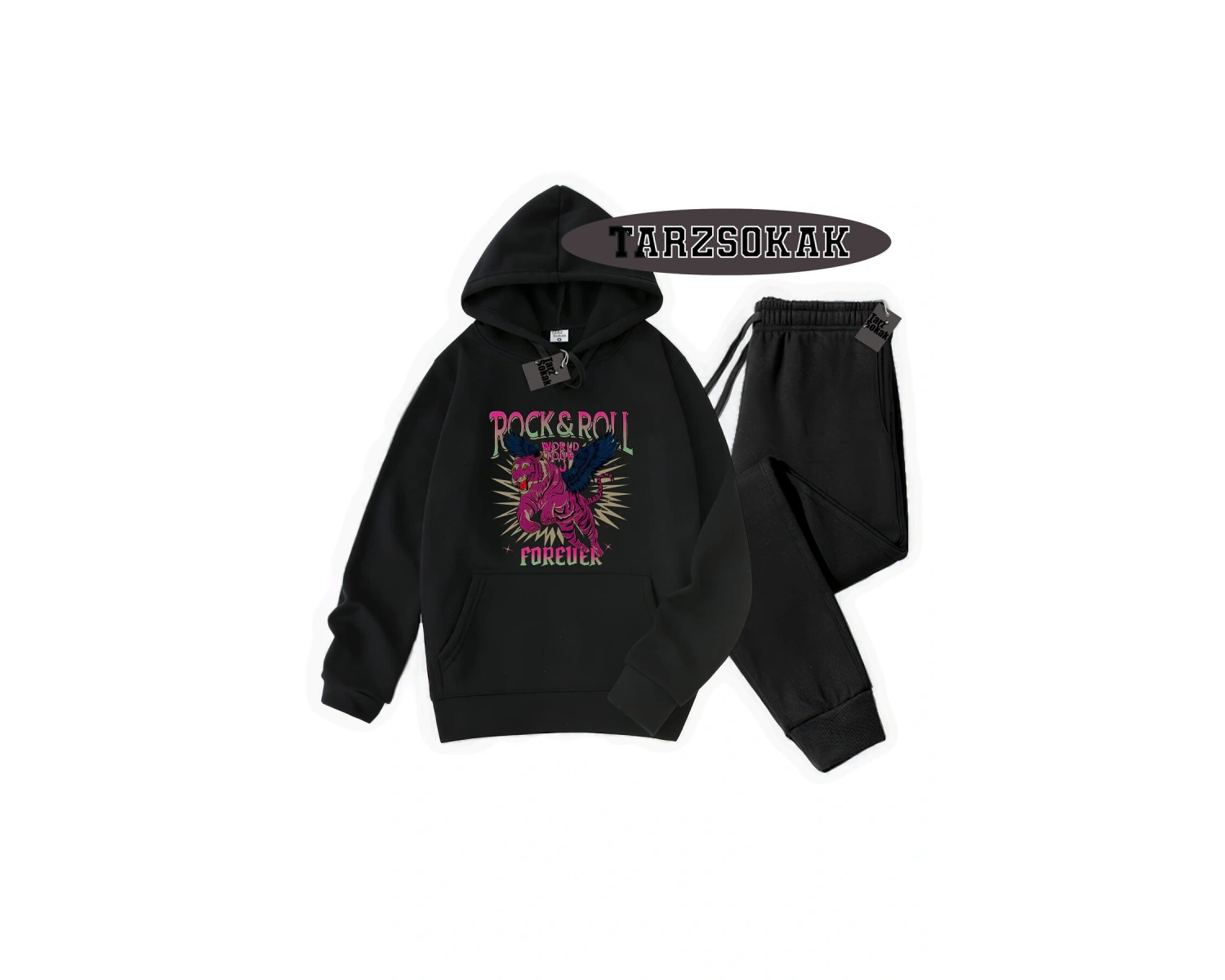 Beyaz Kapşonlu RockRoll Detaylı ikili TAKIM