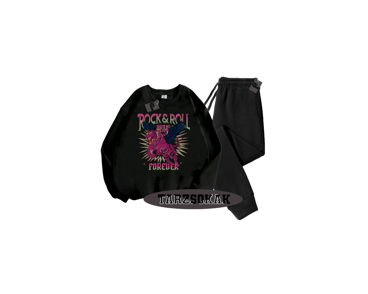 Beyaz Kapşonlu RockRoll Detaylı ikili TAKIM