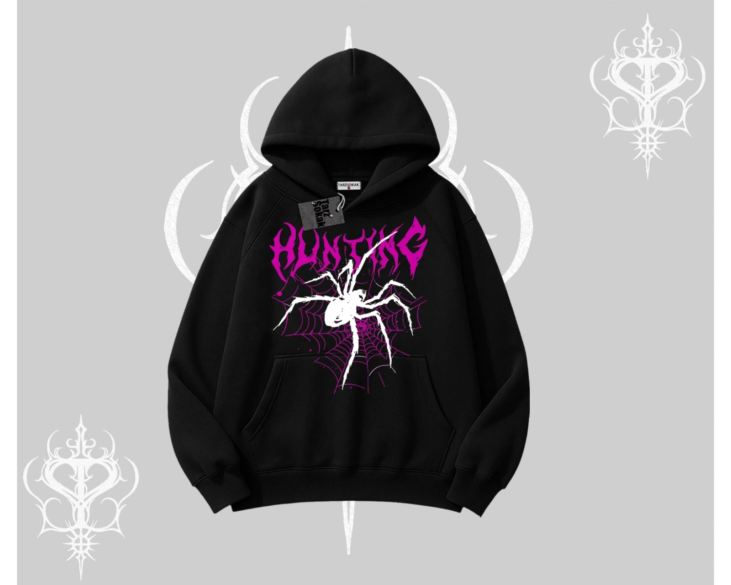 Beyaz Kapşonlu Sweatshirt Autumn Spider