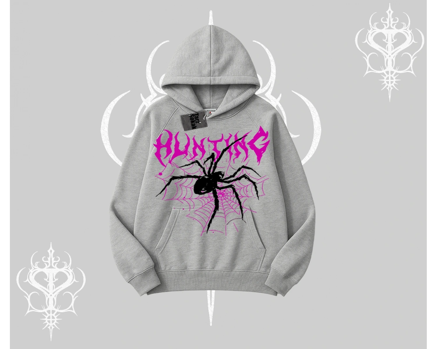 Beyaz Kapşonlu Sweatshirt Autumn Spider