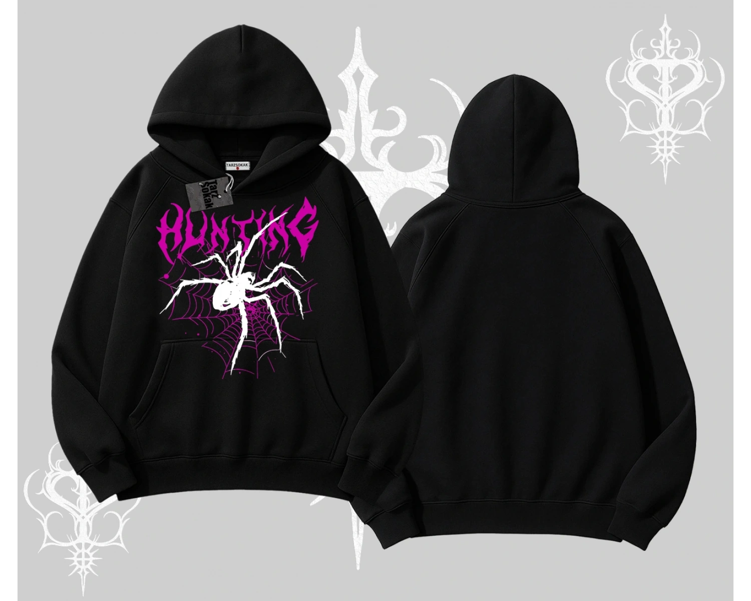 Beyaz Kapşonlu Sweatshirt Autumn Spider