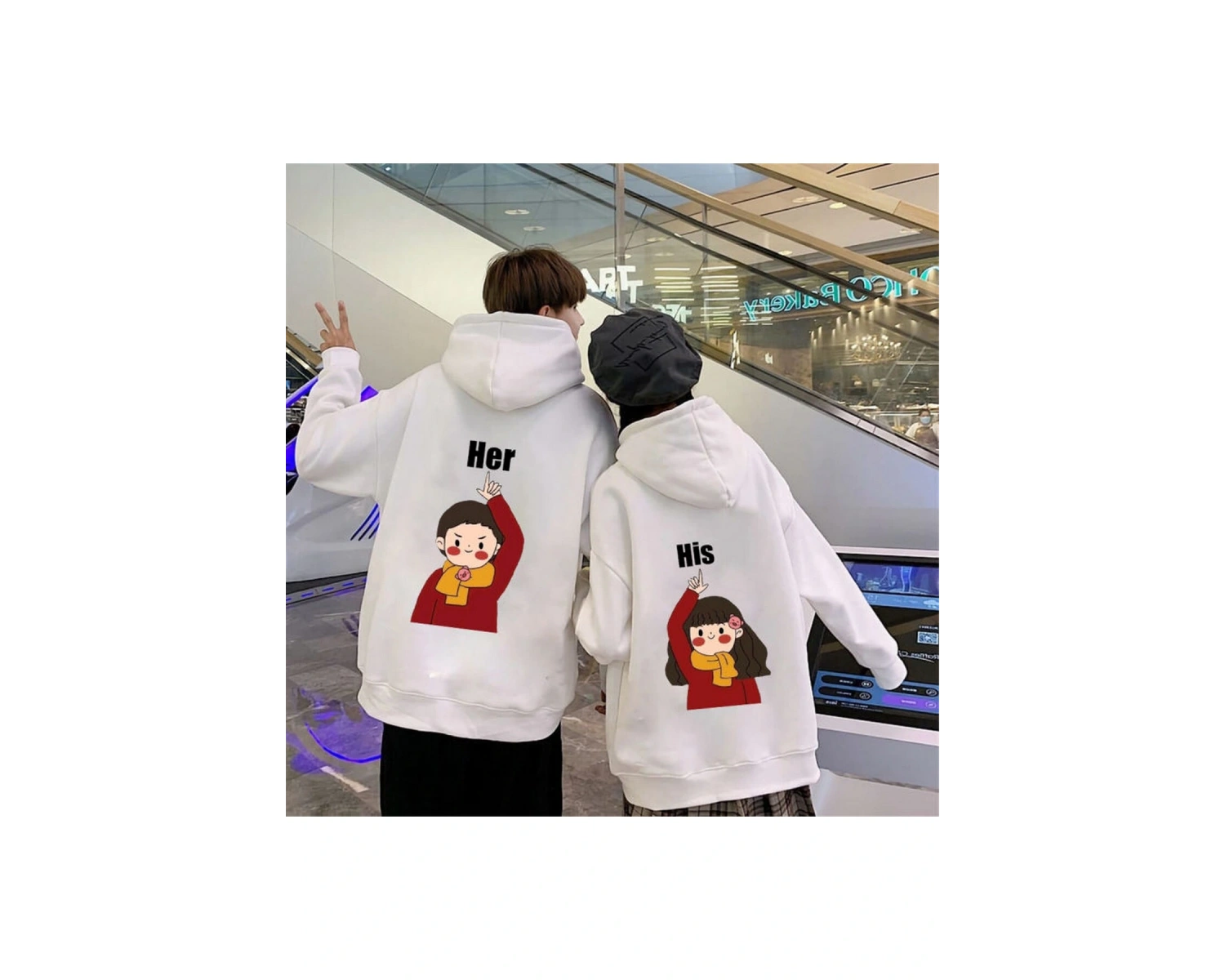 Beyaz Kapşonlu Sweatshirt Çift Sevgili Kombinleri Couple Clothing