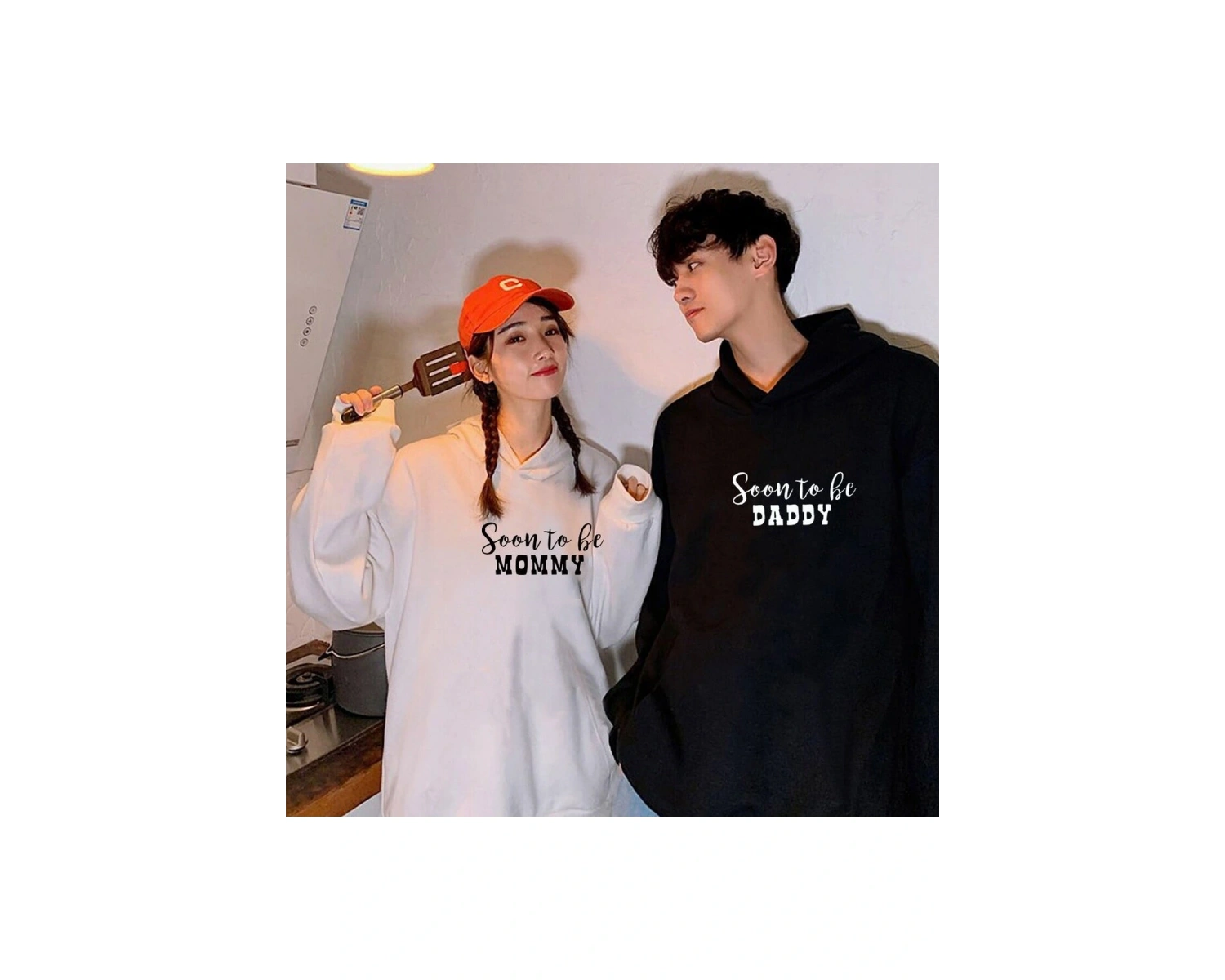 Beyaz Kapşonlu Sweatshirt Çift Sevgili Kombinleri Couple Clothing