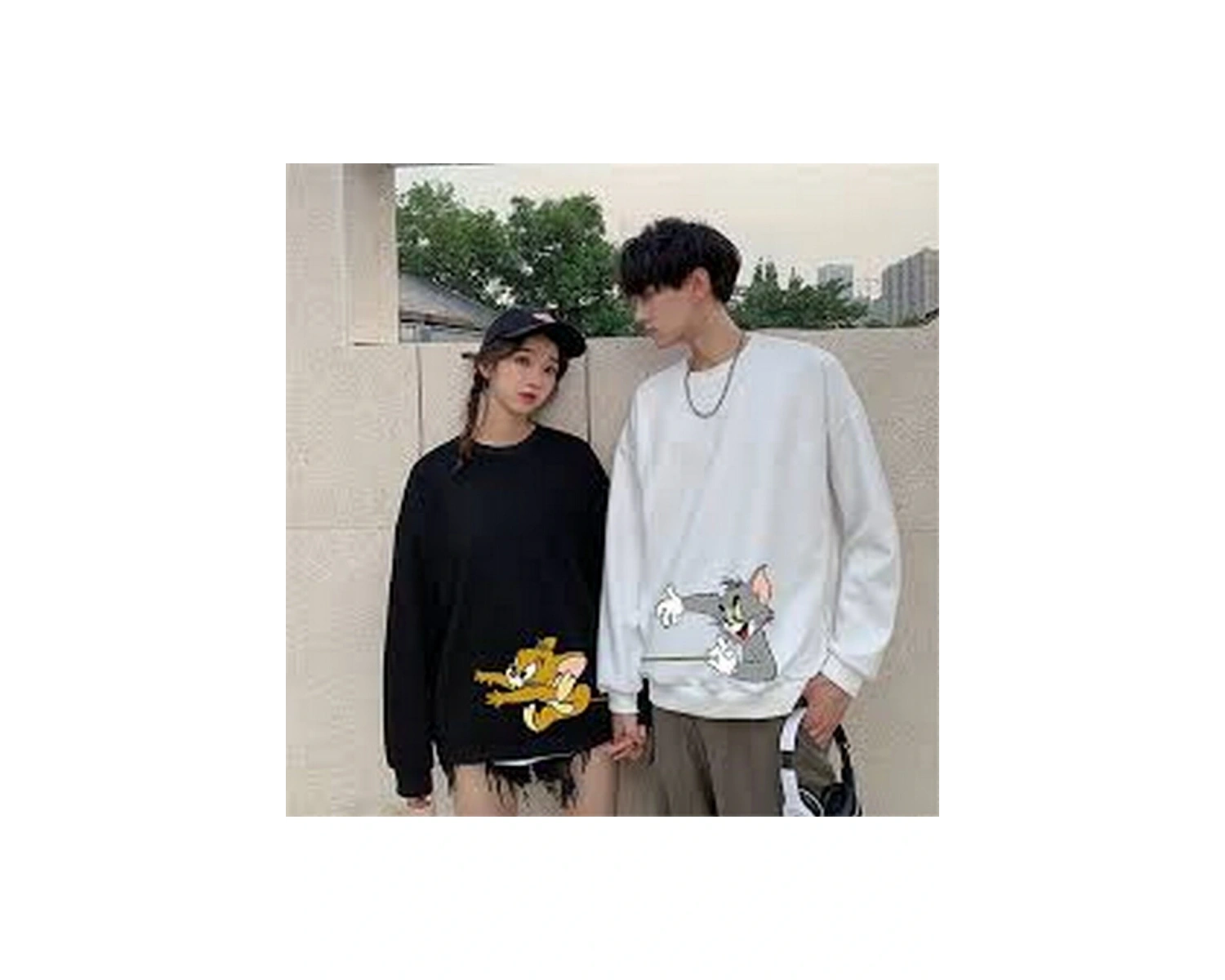 Beyaz Kapşonlu Sweatshirt Çift Sevgili Kombinleri Couple Clothing