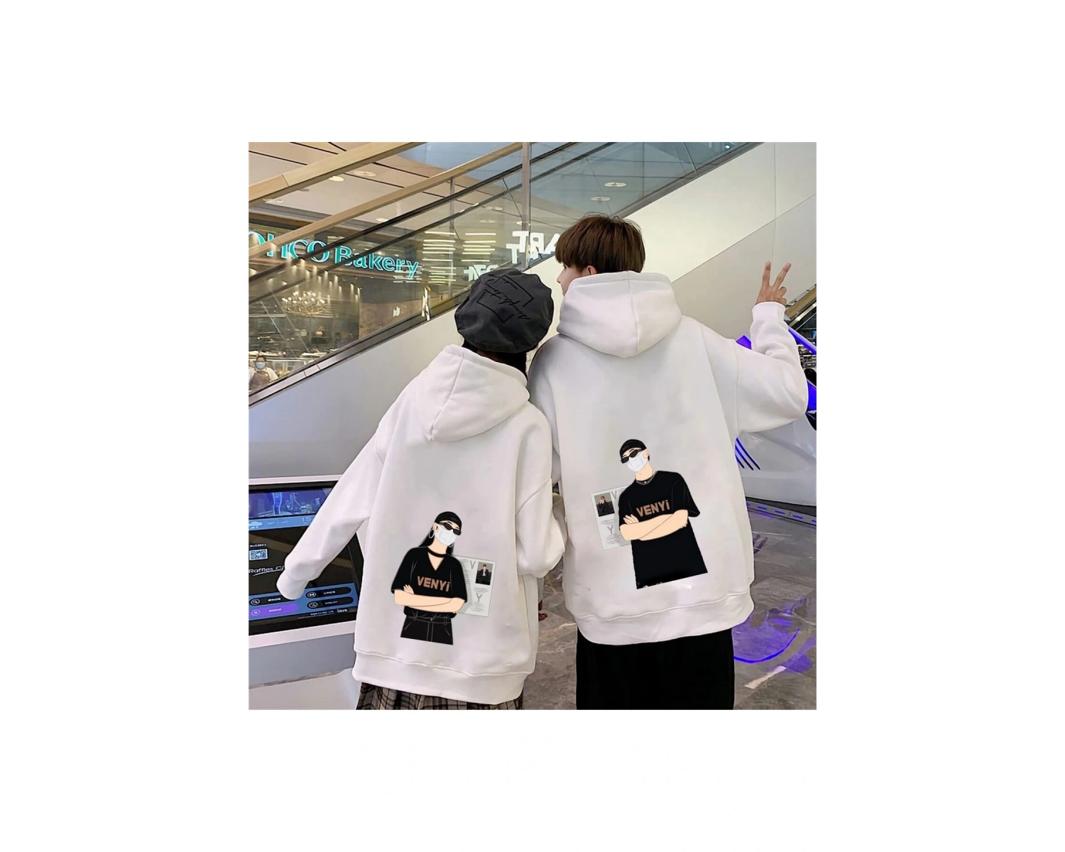 Beyaz Kapşonlu Sweatshirt Çift Sevgili Kombinleri Couple Clothing