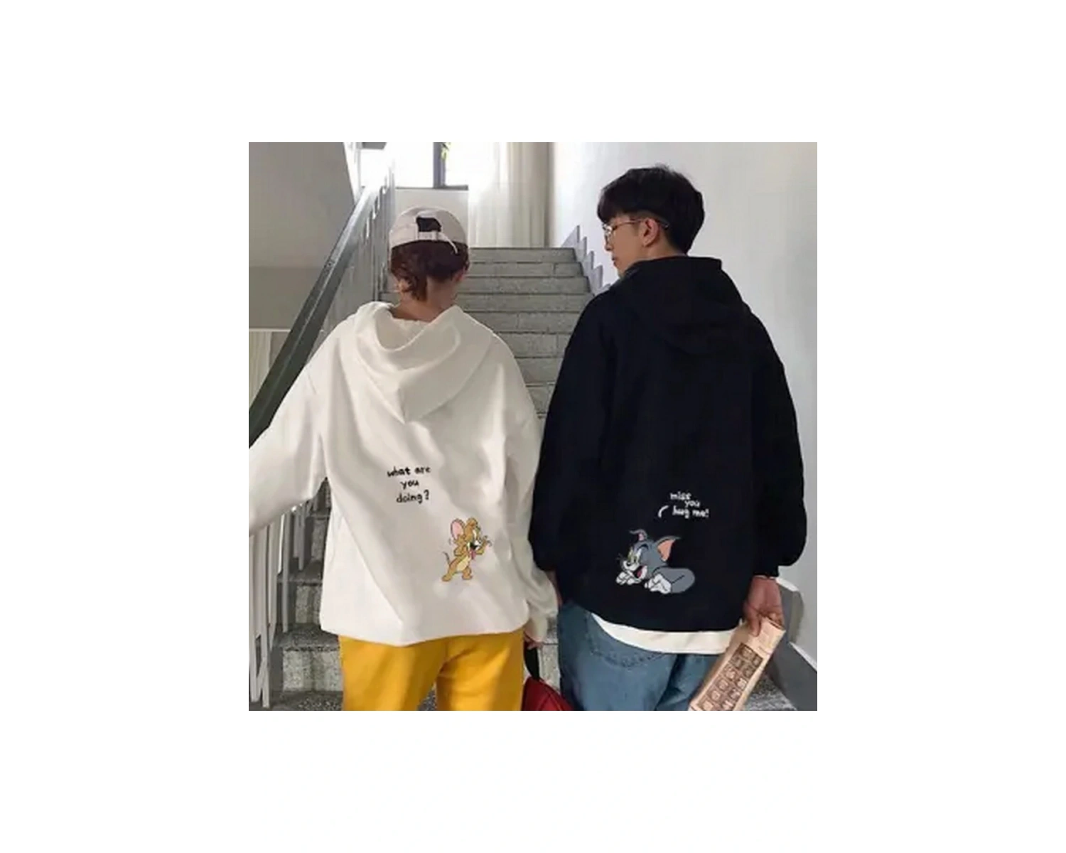 Beyaz Kapşonlu Sweatshirt Çift Sevgili Kombinleri Couple Clothing