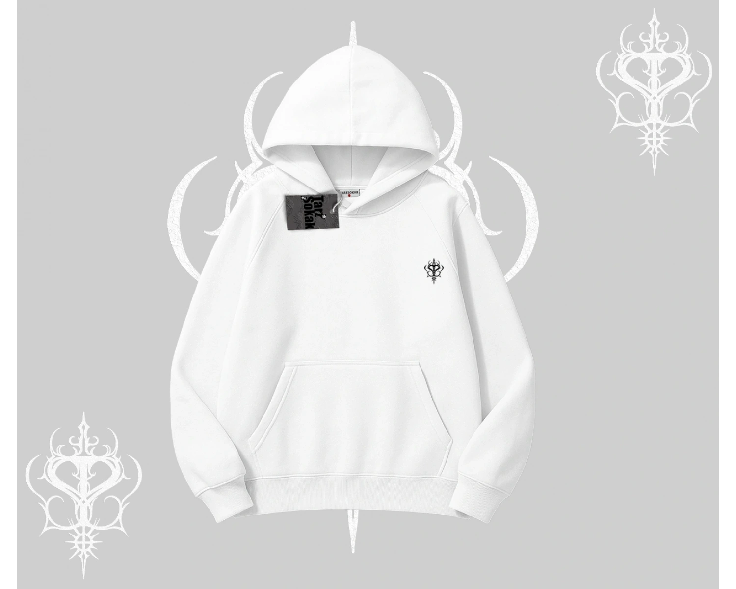 Beyaz Kapşonlu Sweatshirt Özel logolu