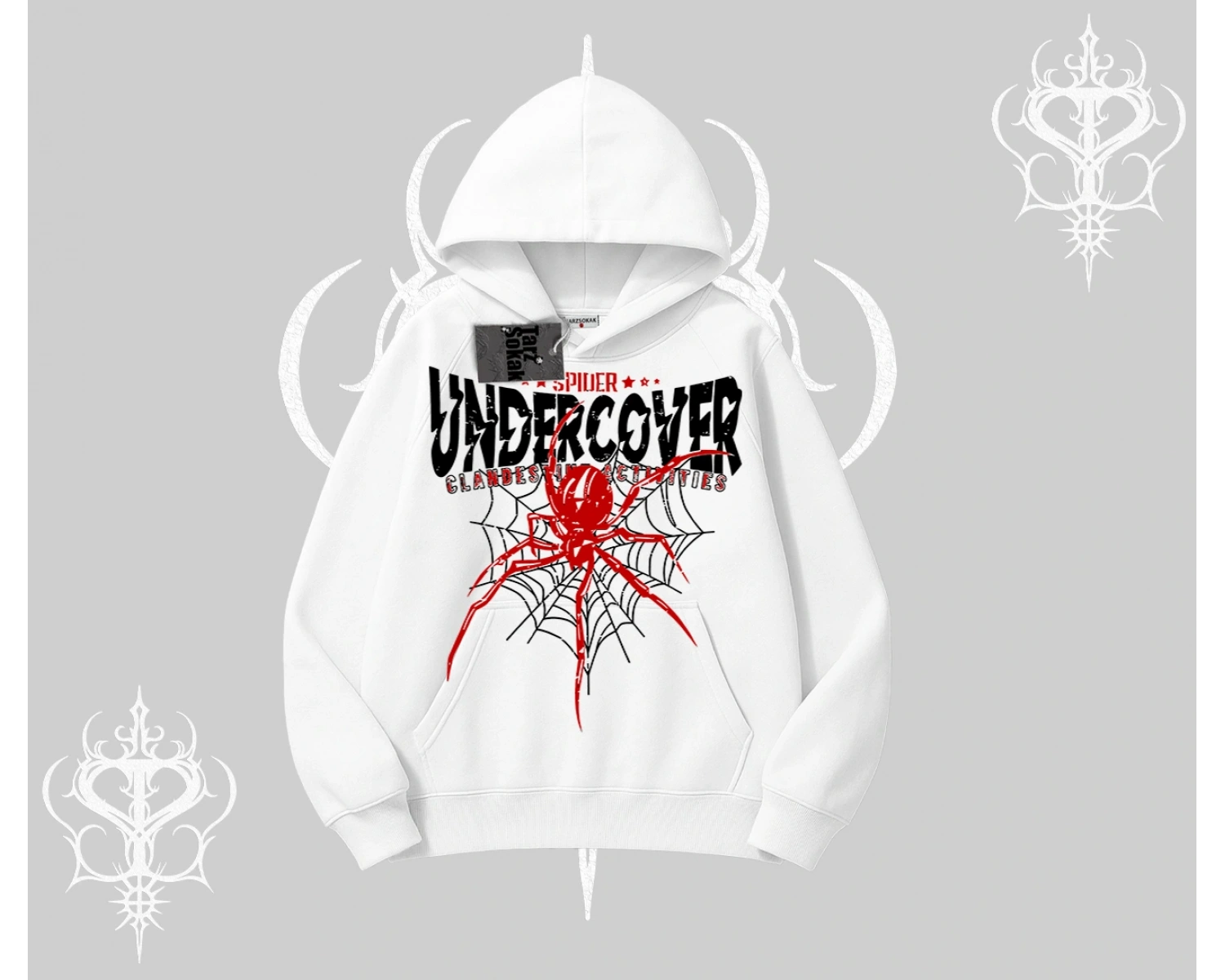 Beyaz Kapşonlu Sweatshirt Spider Undercover