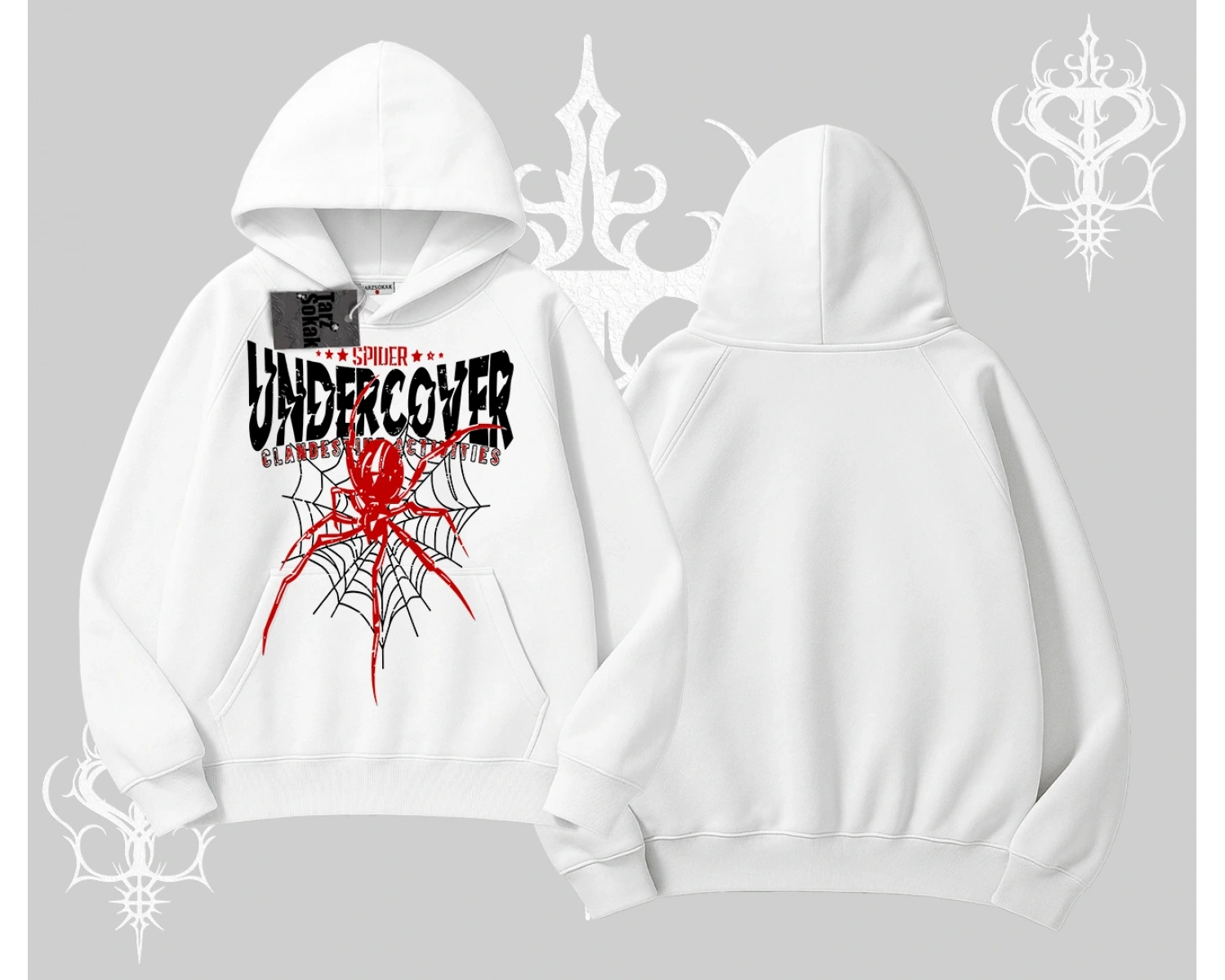 Beyaz Kapşonlu Sweatshirt Spider Undercover