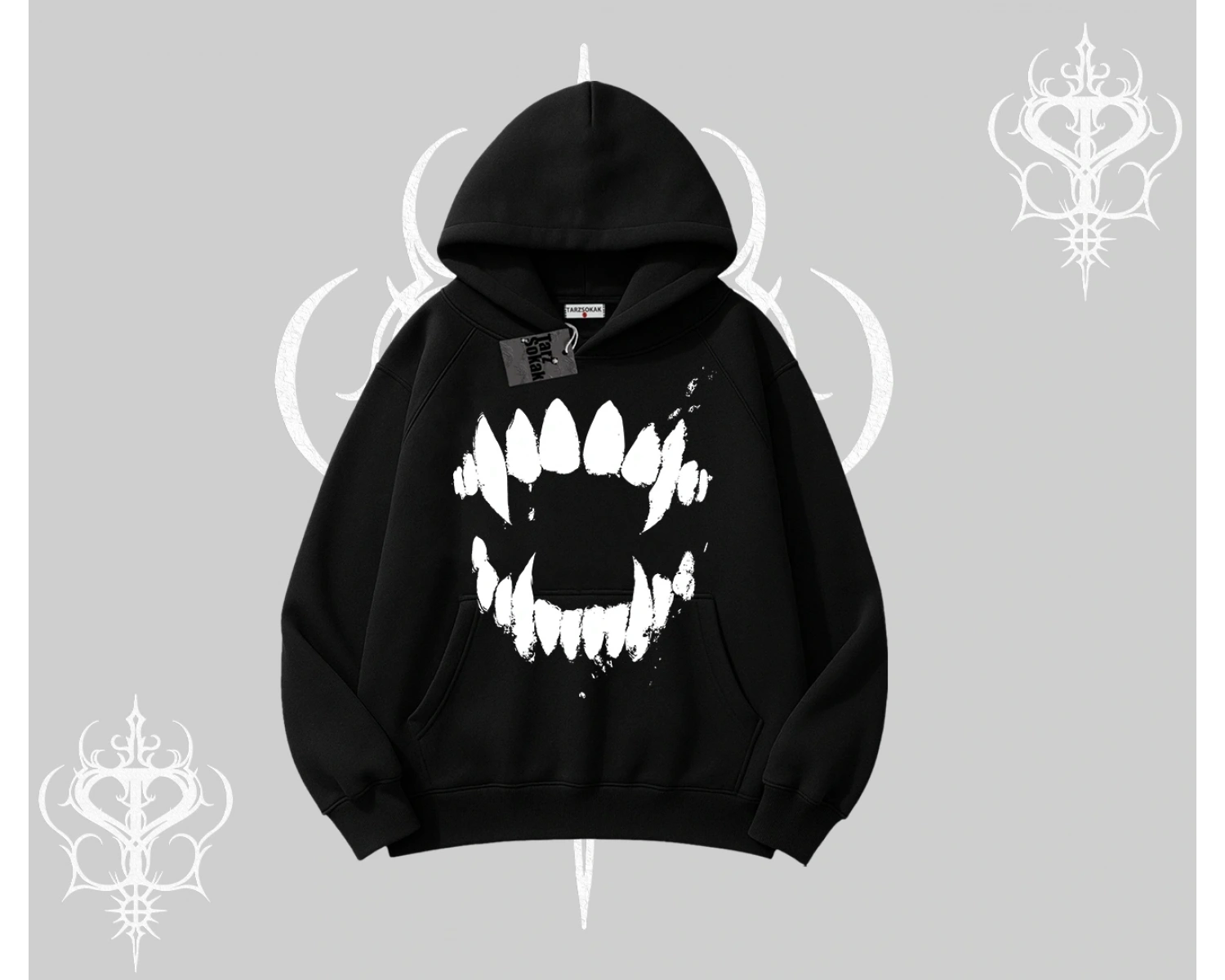 Beyaz Kapşonlu Sweatshirt Vampir Dış