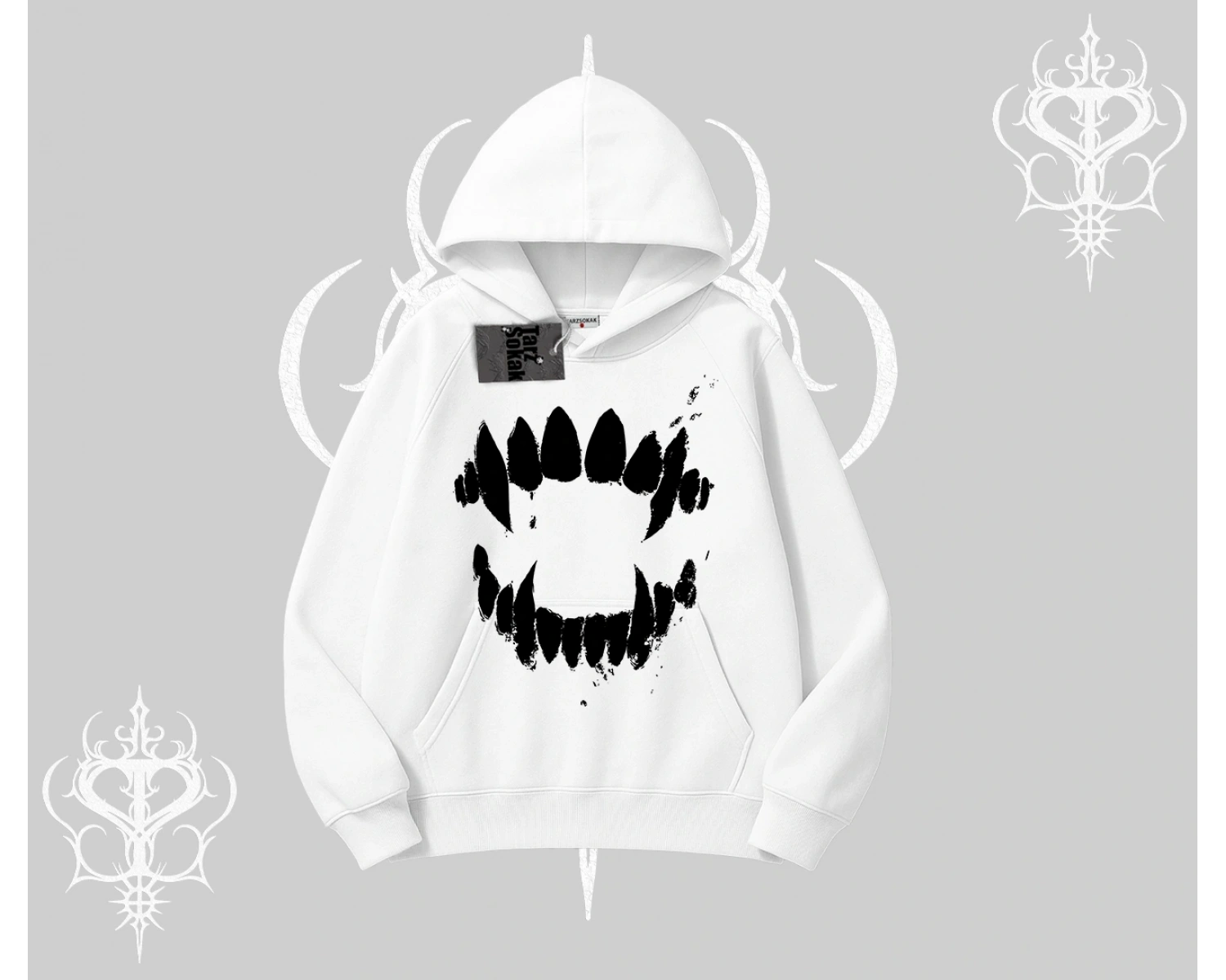 Beyaz Kapşonlu Sweatshirt Vampir Dış