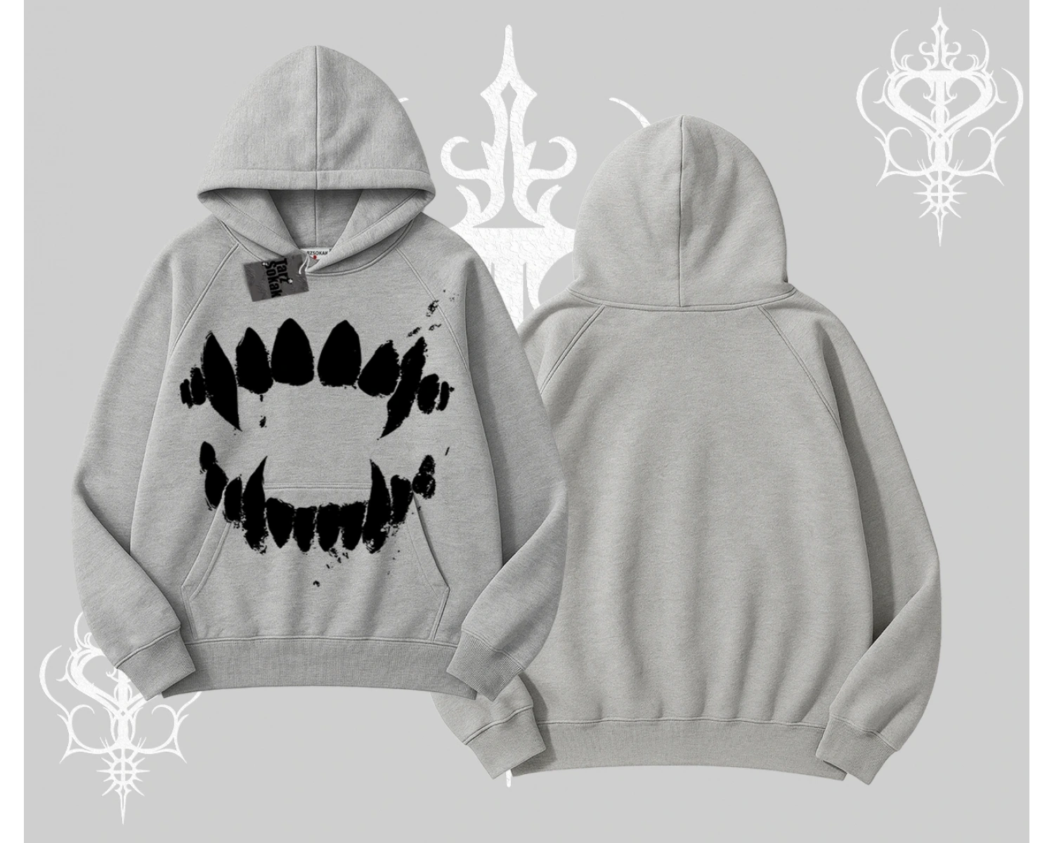 Beyaz Kapşonlu Sweatshirt Vampir Dış