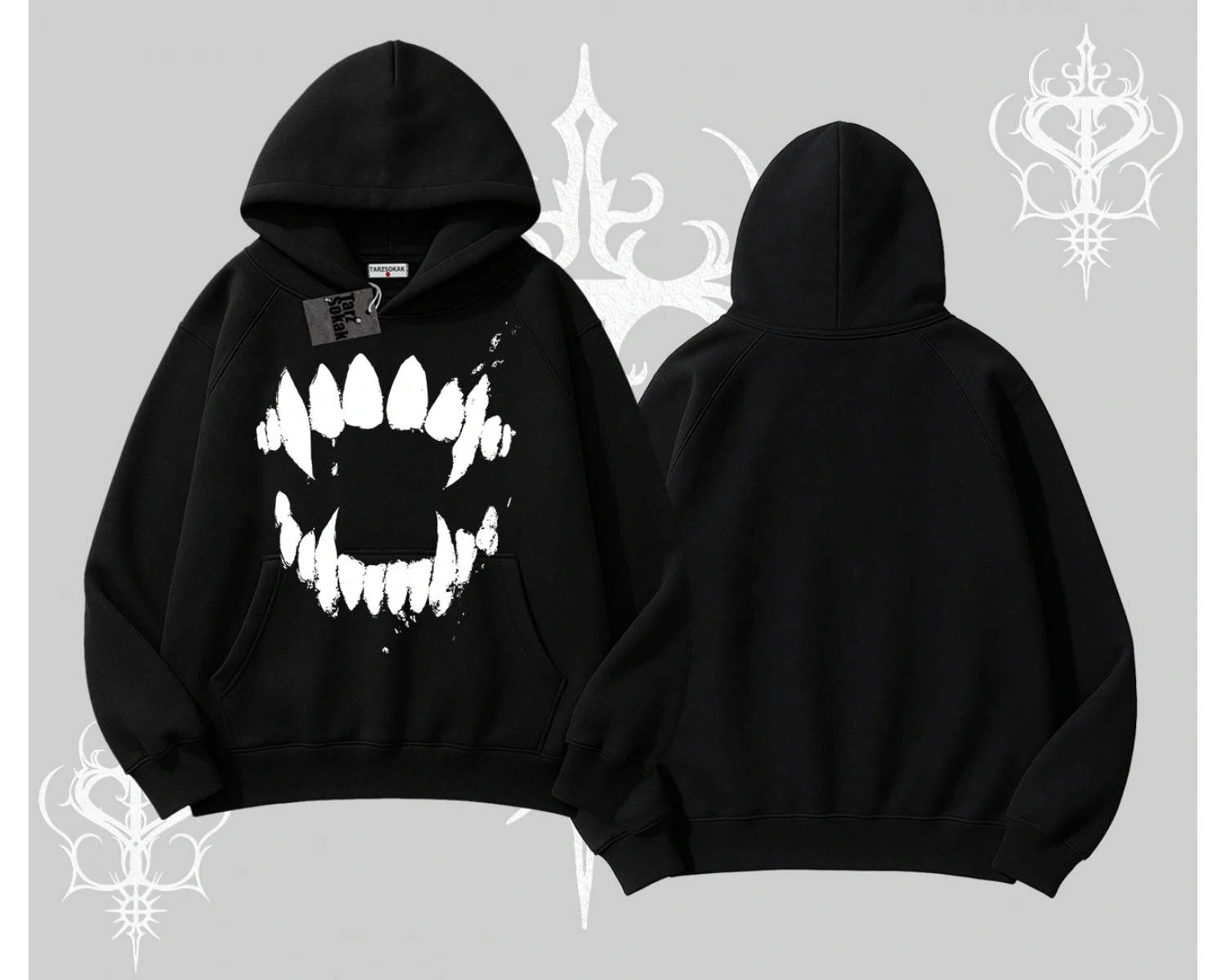 Beyaz Kapşonlu Sweatshirt Vampir Dış