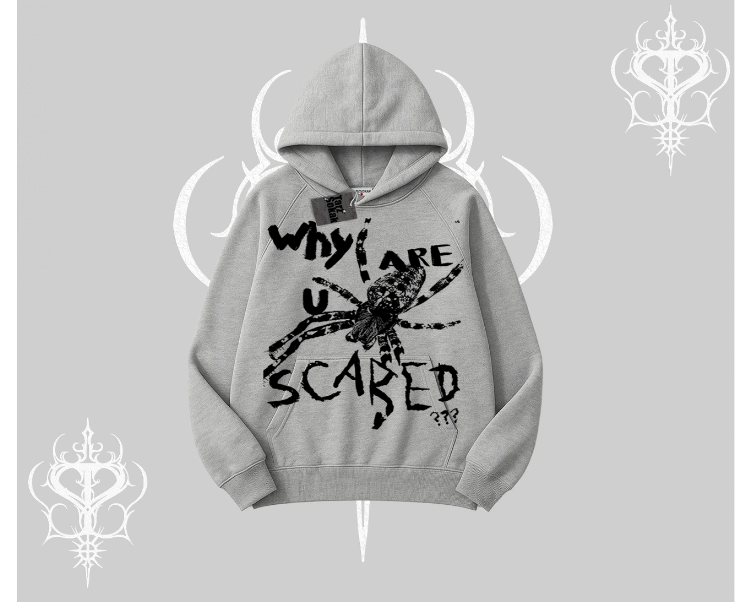 Beyaz Kapşonlu Sweatshirt Why are u Scared