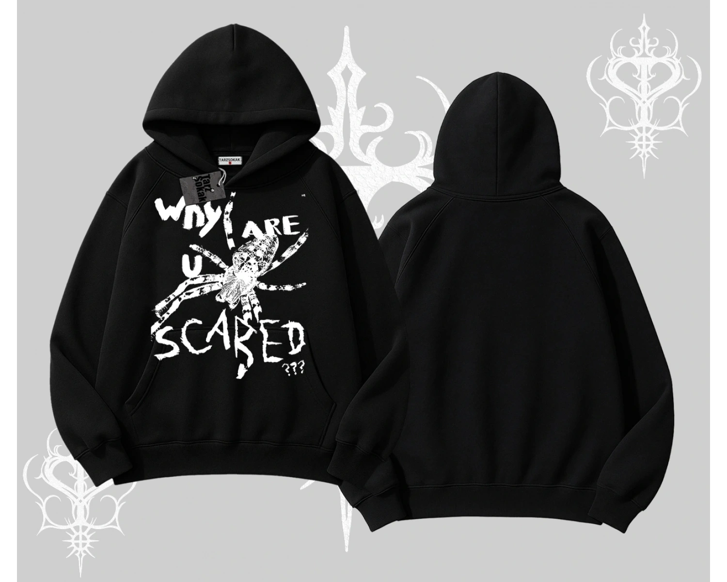 Beyaz Kapşonlu Sweatshirt Why are u Scared