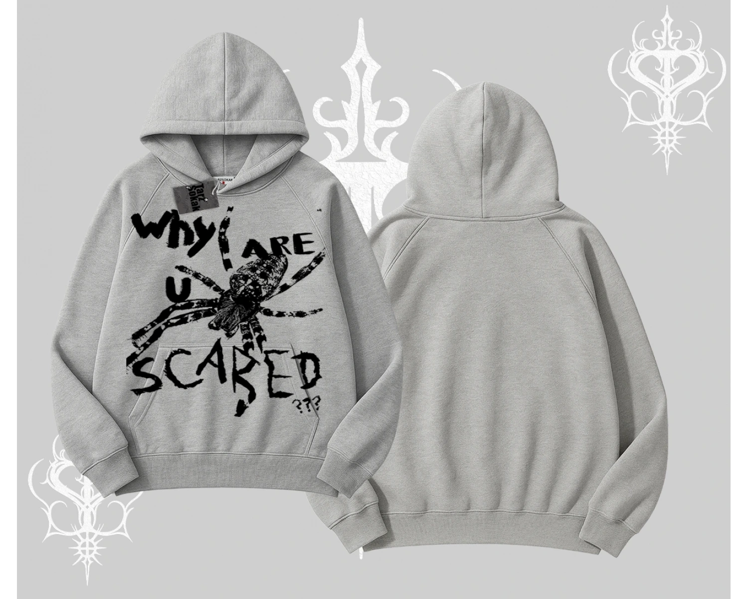Beyaz Kapşonlu Sweatshirt Why are u Scared