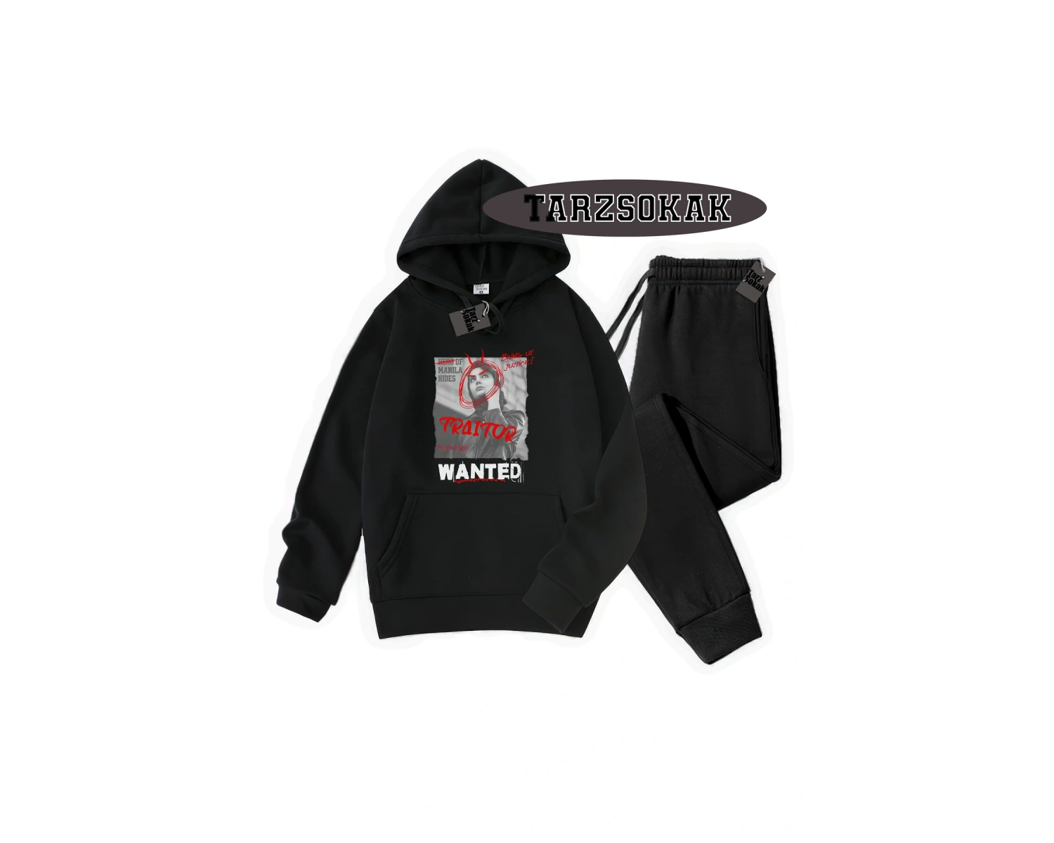 Beyaz Kapşonlu Wanted Detaylı ikili TAKIM