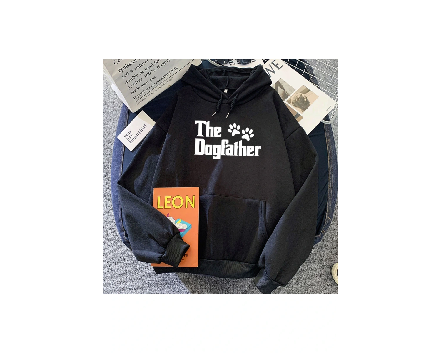 Beyaz Karikatür Dogfather grafik Hoodiesuzun kollu u lar