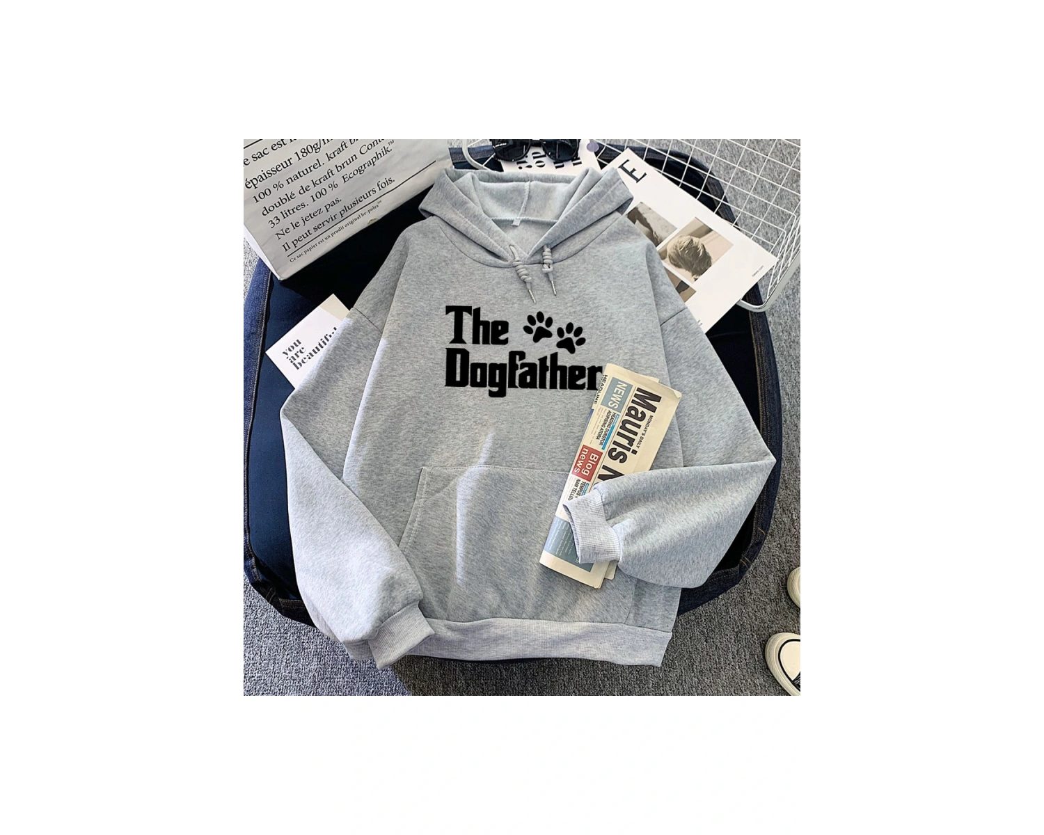 Beyaz Karikatür Dogfather grafik Hoodiesuzun kollu u lar