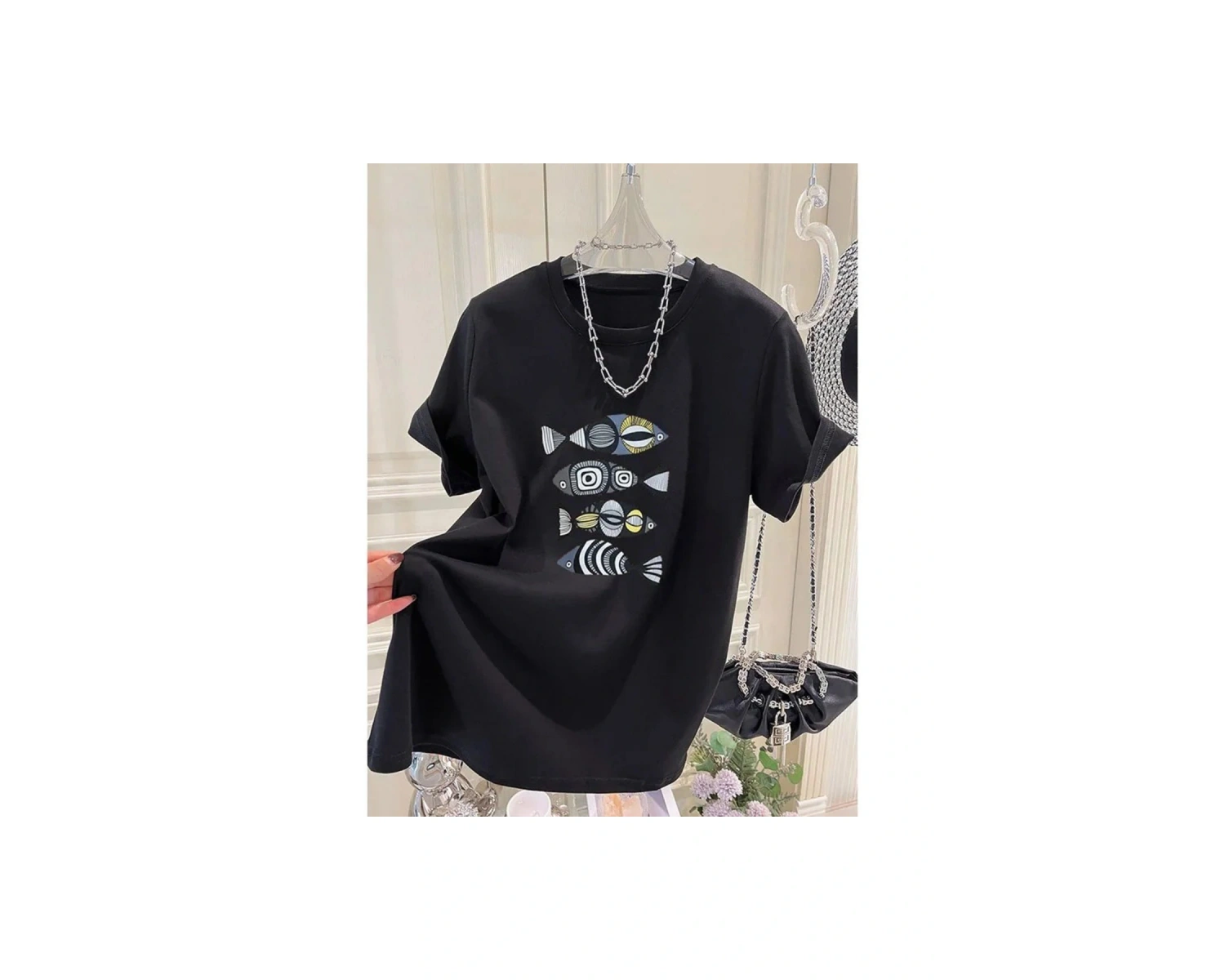 Beyaz Karikatür Hayvan Baskı Yaz Gevşek O-Boyun Tees Tüm