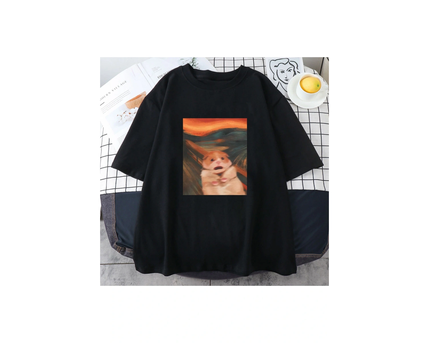 Beyaz Karikatür Kawaii Baskı leri Hamster Meme Grafik li Yumuşak T