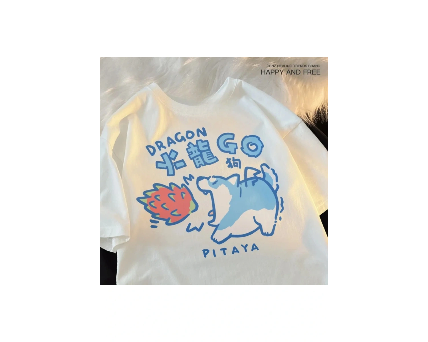 Beyaz Karikatür Sevimli Kedi ve Köpek Desen Eğlenceli Tshirt bol Tees Sokak Serin Kısa