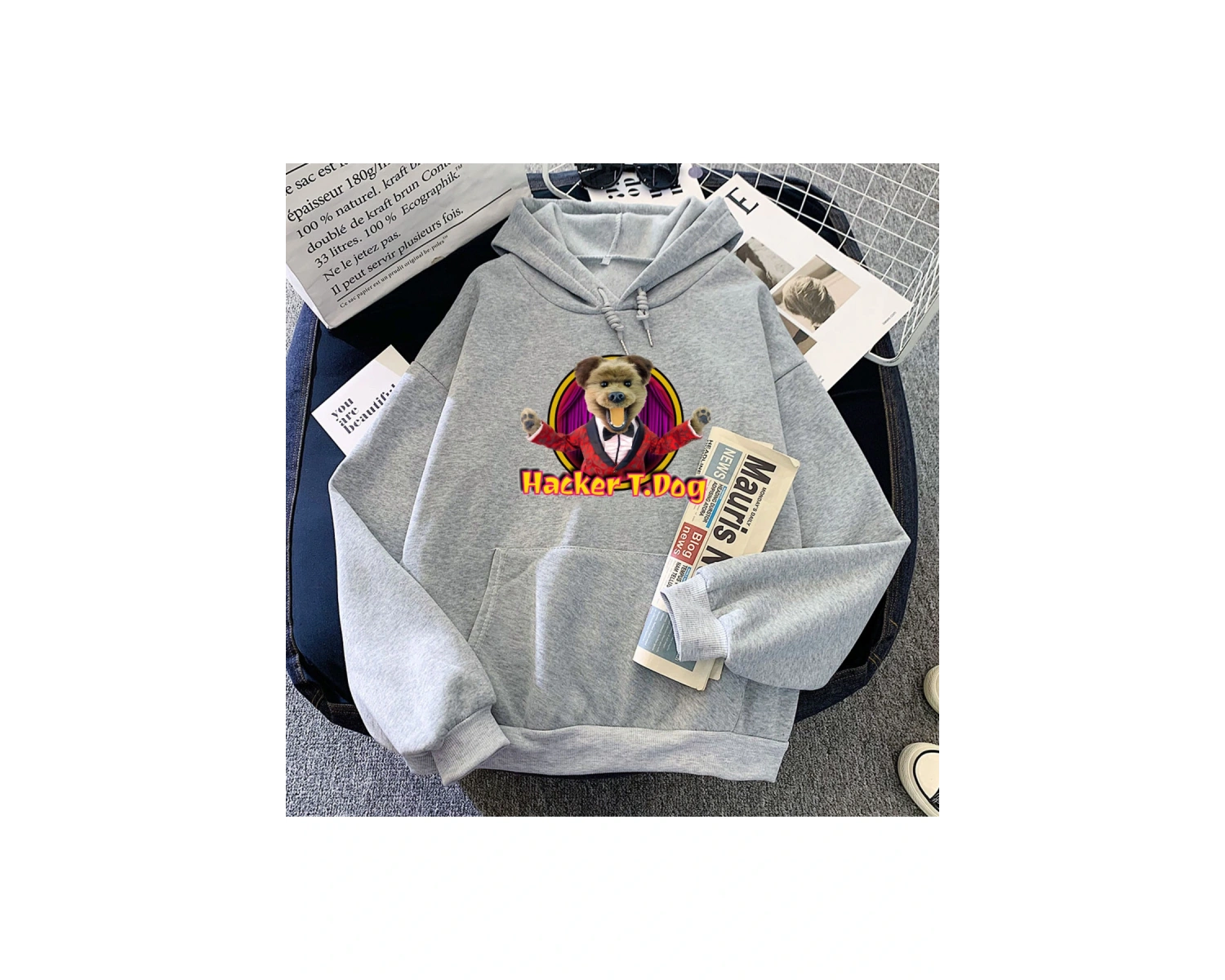 Beyaz Kawaii i Hacker kukla yapımcısı köpek sevimli Hoodies Ropa deras Ropa Mujer u