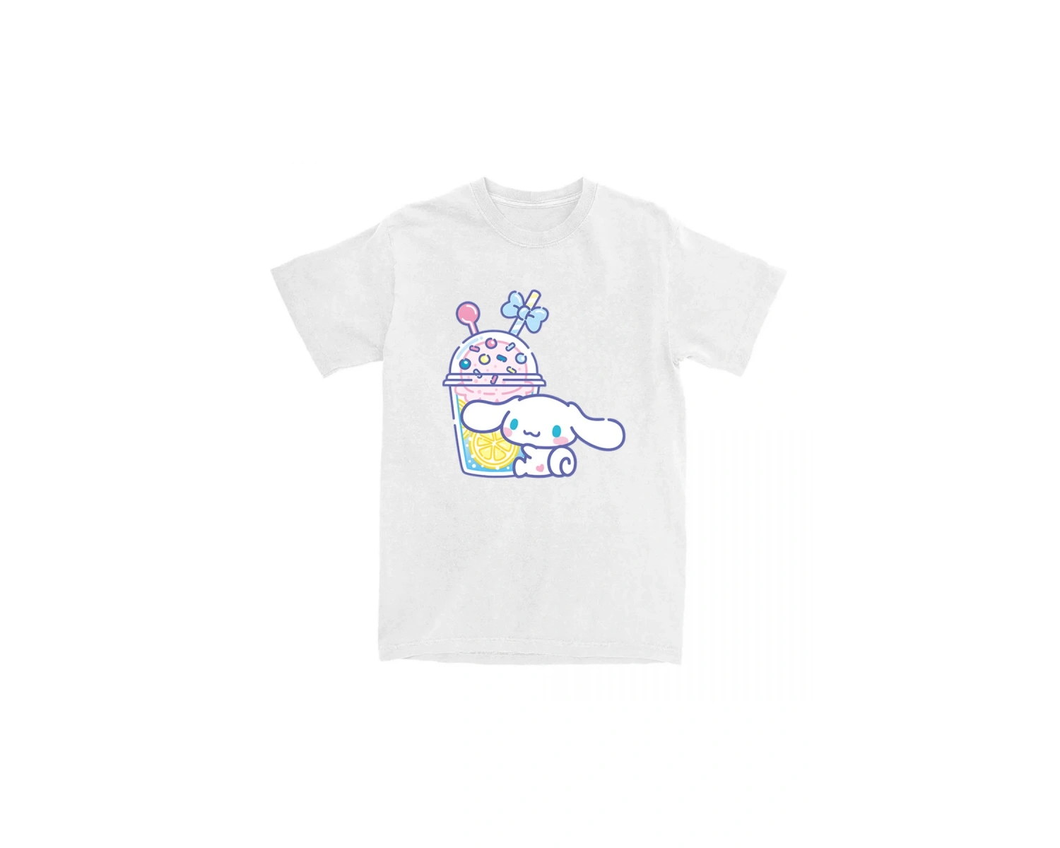Beyaz Kawaii Köpek Grafik Baskı Yaz Unisex Sokak Tees Yumuşak Yuvarl