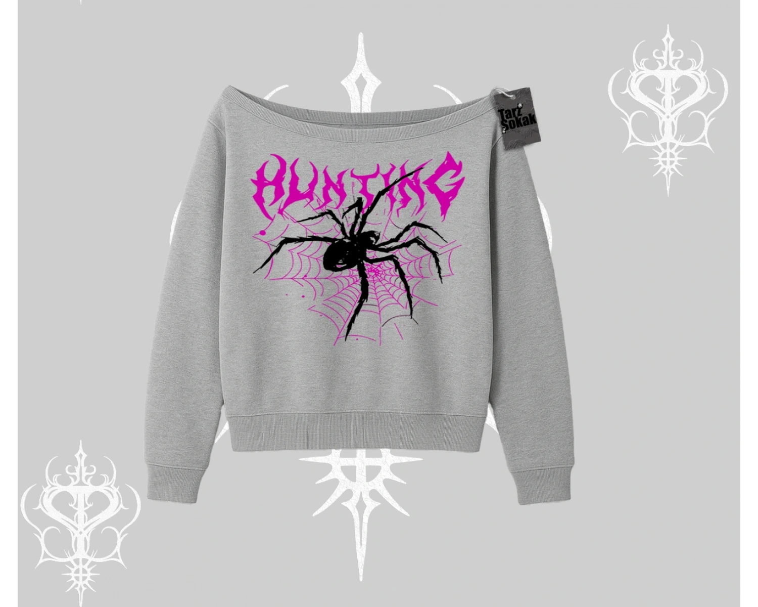Beyaz Kayık Yaka Sweatshirt Autumn Spider