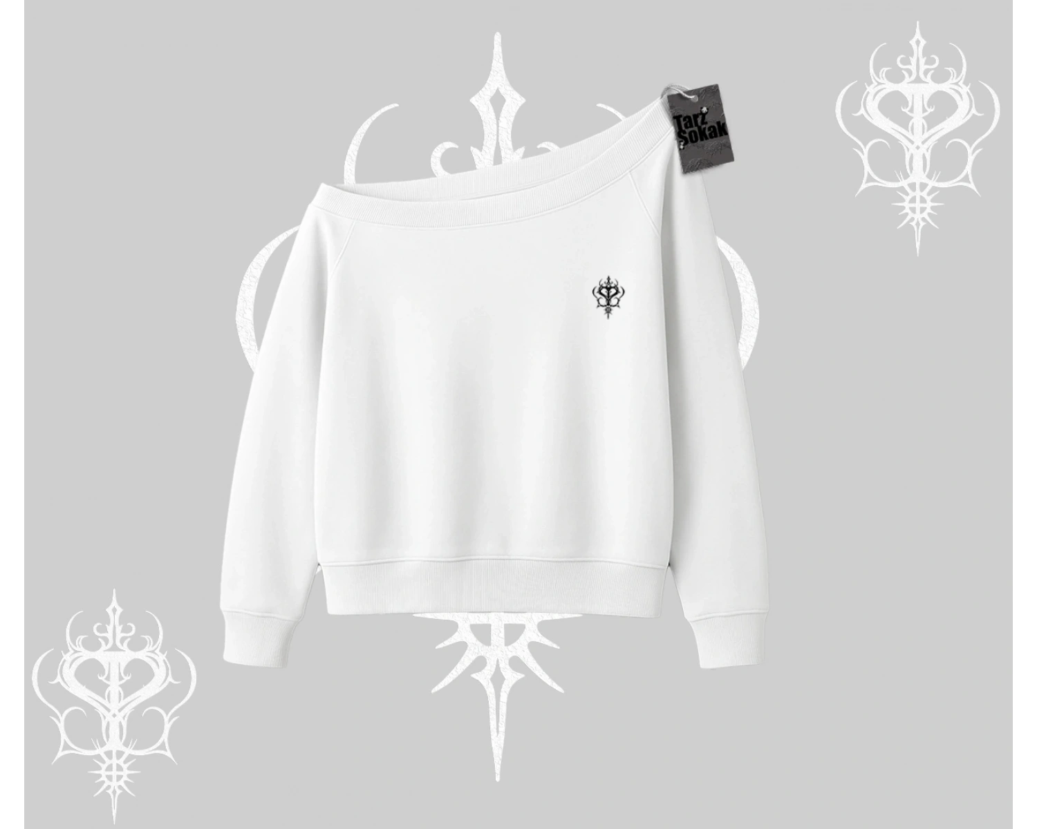 Beyaz Kayık Yaka Sweatshirt Özel logolu