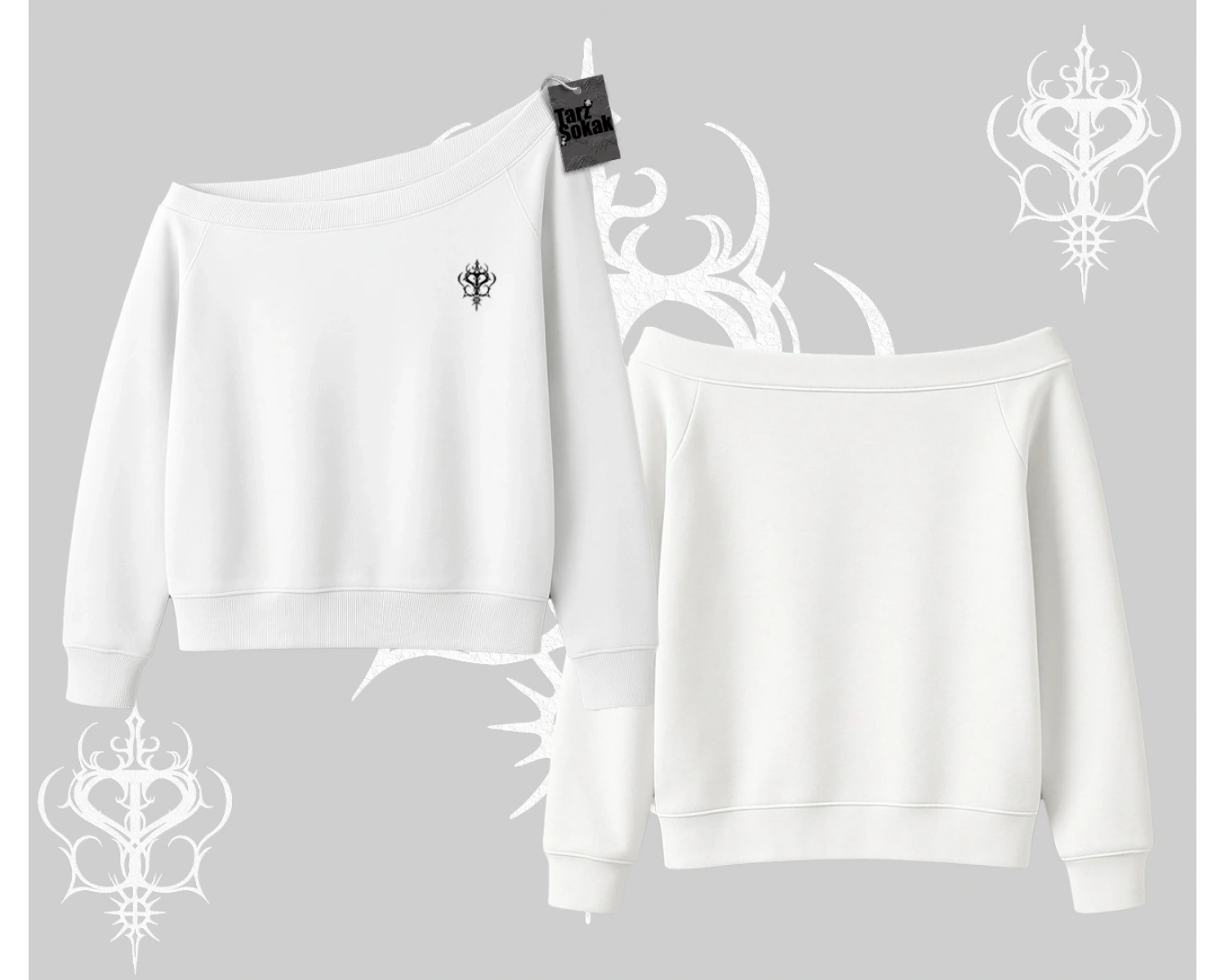 Beyaz Kayık Yaka Sweatshirt Özel logolu