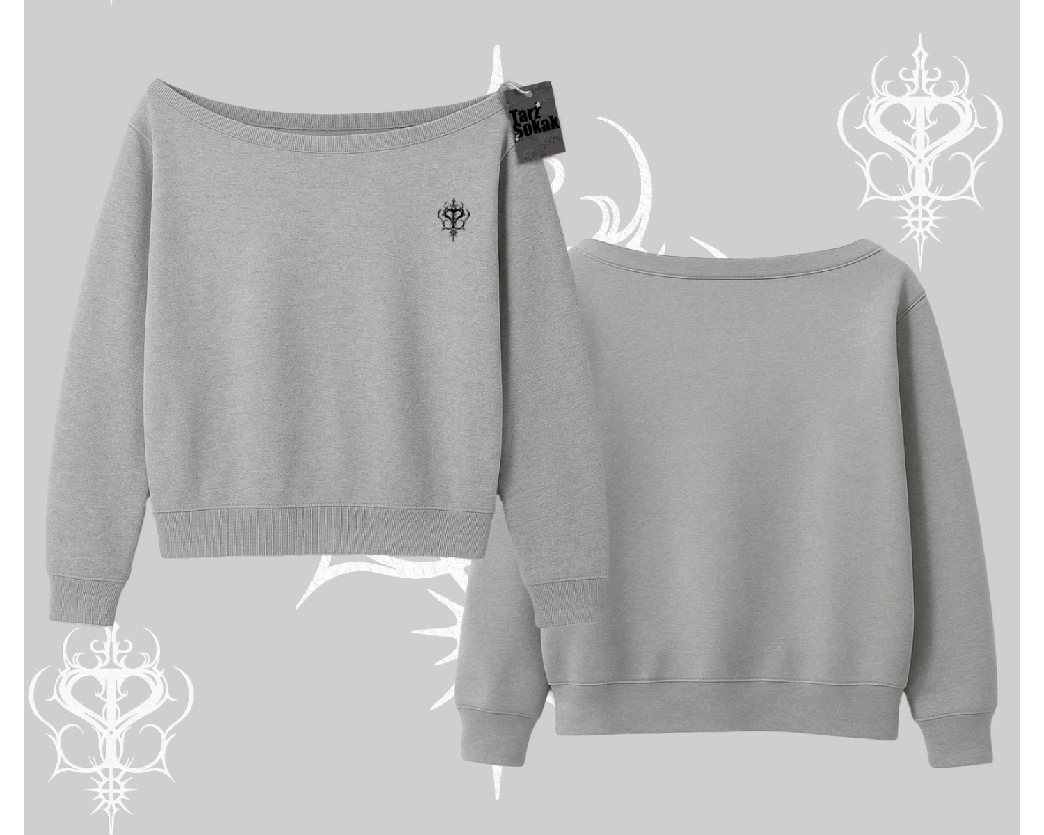 Beyaz Kayık Yaka Sweatshirt Özel logolu