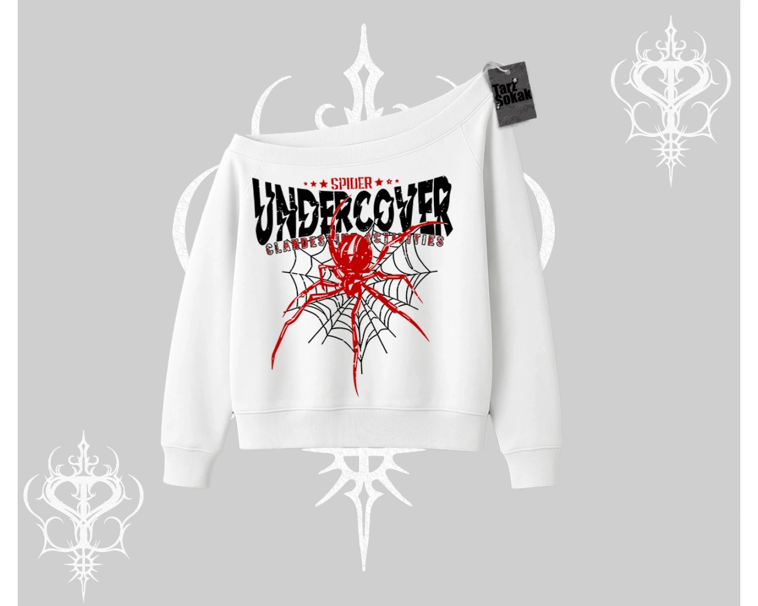 Beyaz Kayık Yaka Sweatshirt Spider Undercover