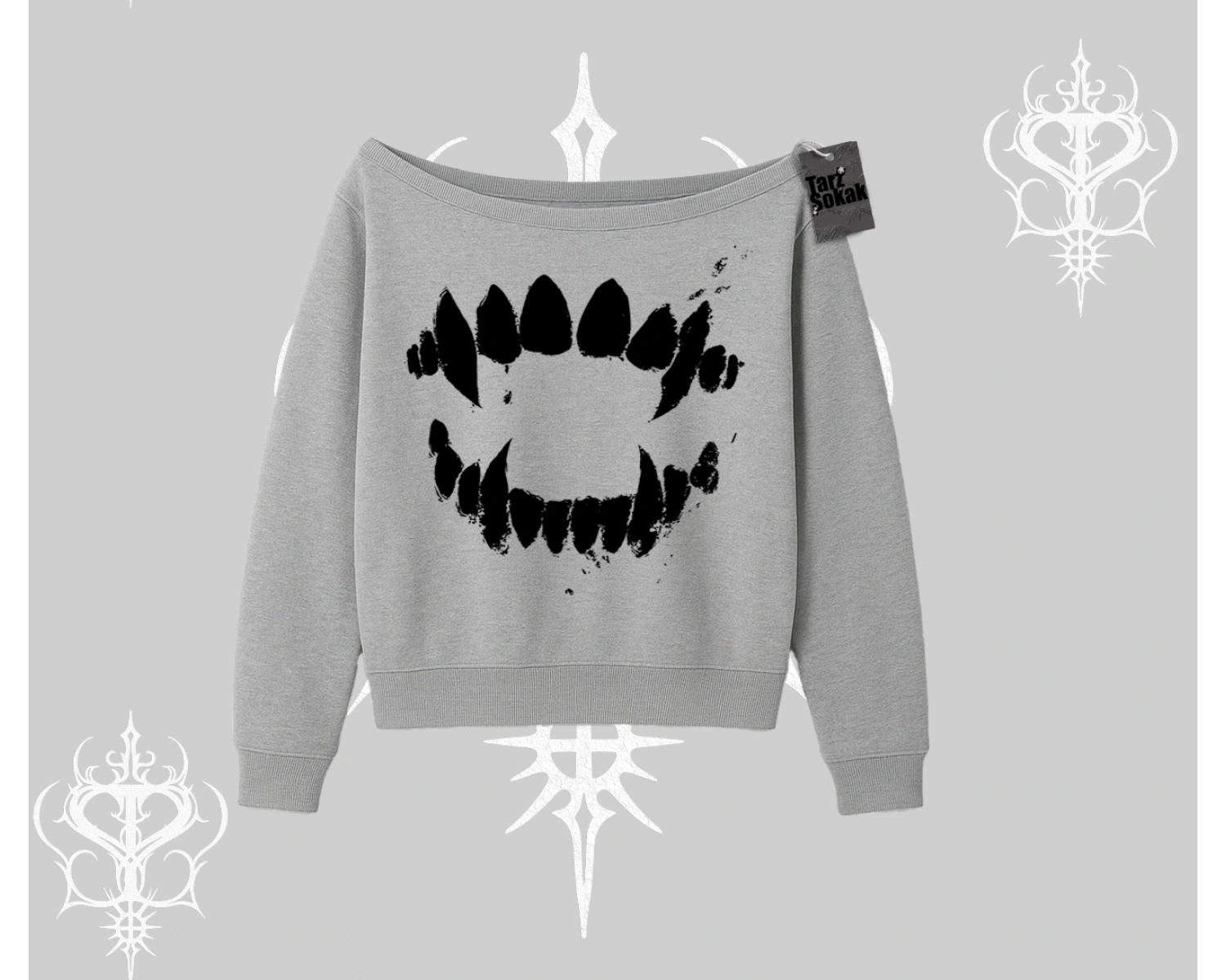 Beyaz Kayık Yaka Sweatshirt Vampir Dış