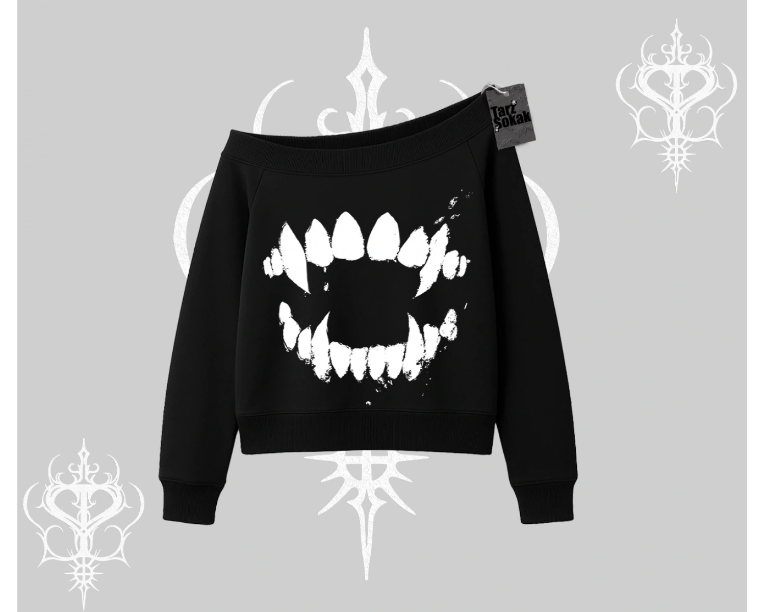 Beyaz Kayık Yaka Sweatshirt Vampir Dış