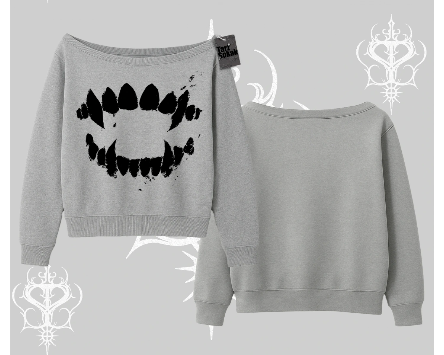 Beyaz Kayık Yaka Sweatshirt Vampir Dış