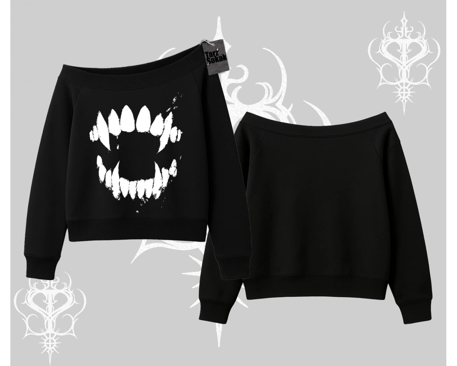 Beyaz Kayık Yaka Sweatshirt Vampir Dış