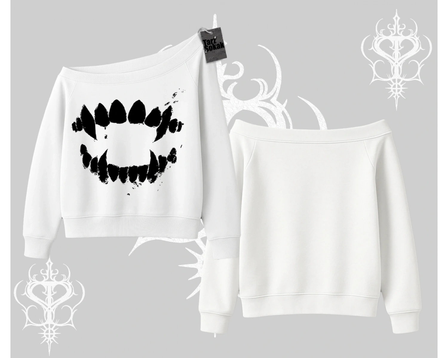 Beyaz Kayık Yaka Sweatshirt Vampir Dış