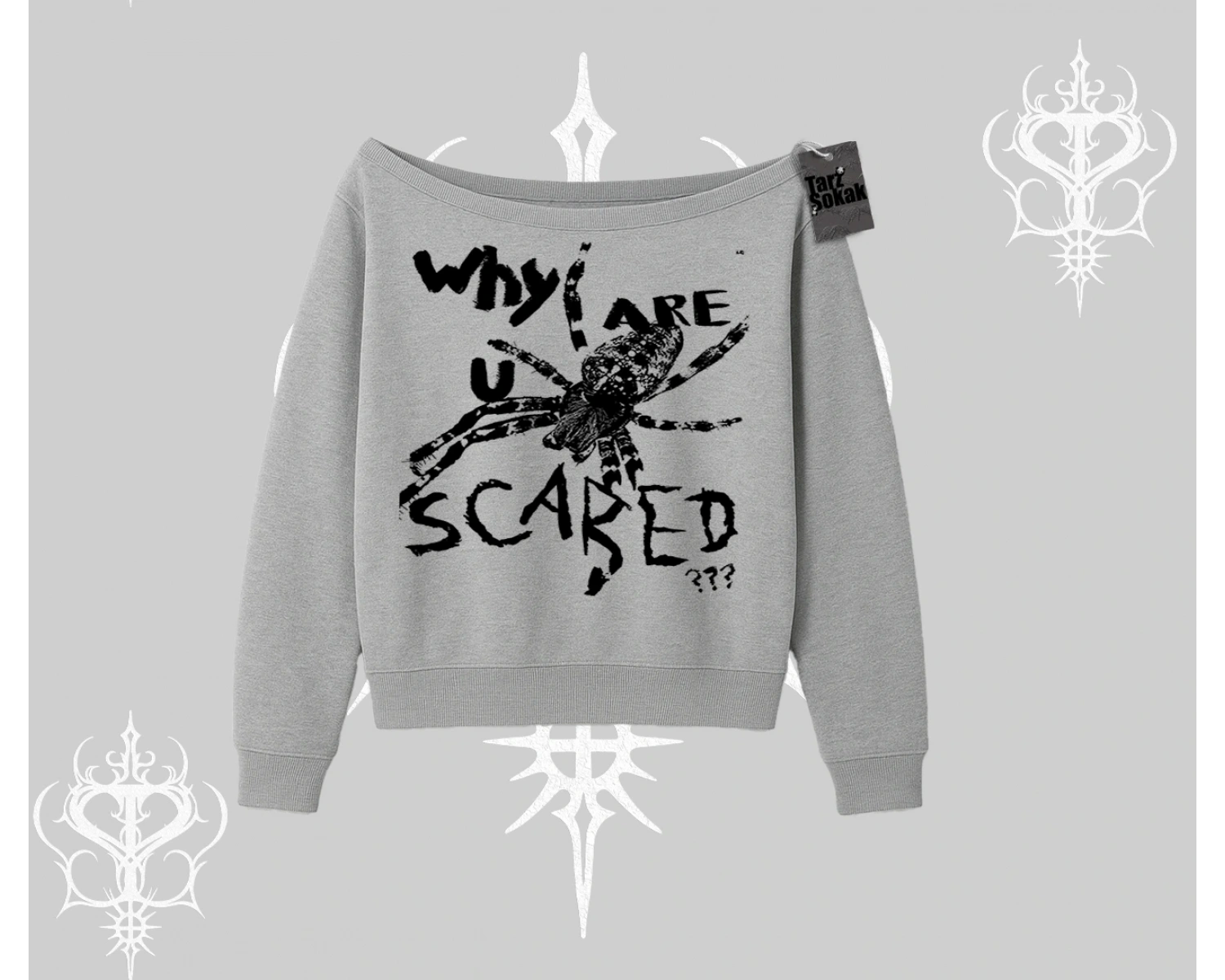 Beyaz Kayık Yaka Sweatshirt Why are u Scared