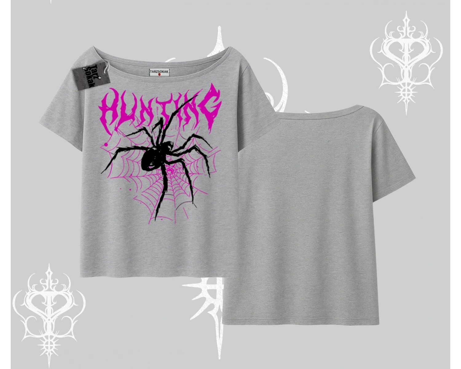 Beyaz Kayık yaka Tişört Autumn Spider