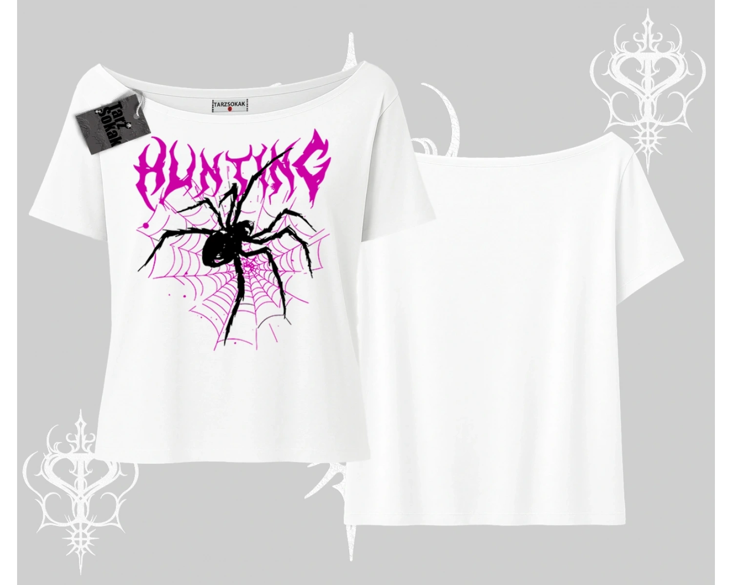 Beyaz Kayık yaka Tişört Autumn Spider