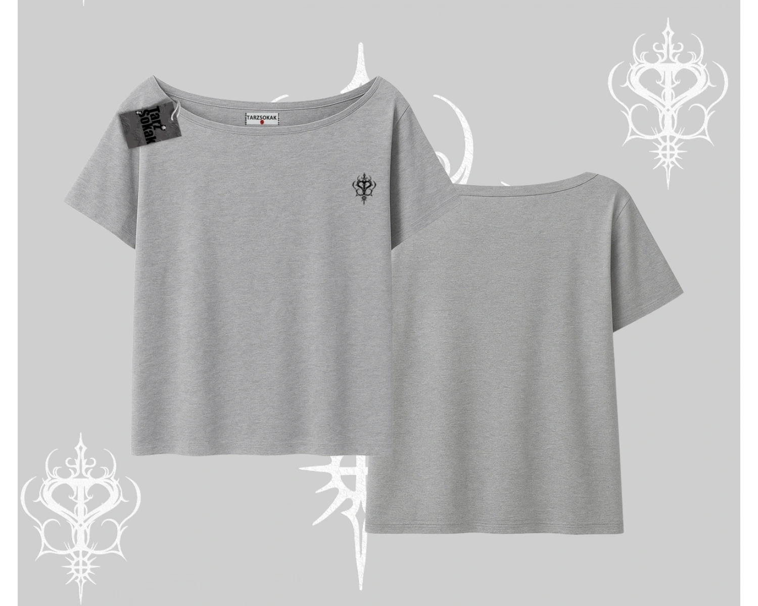 Beyaz Kayık yaka Tişört Özel logolu